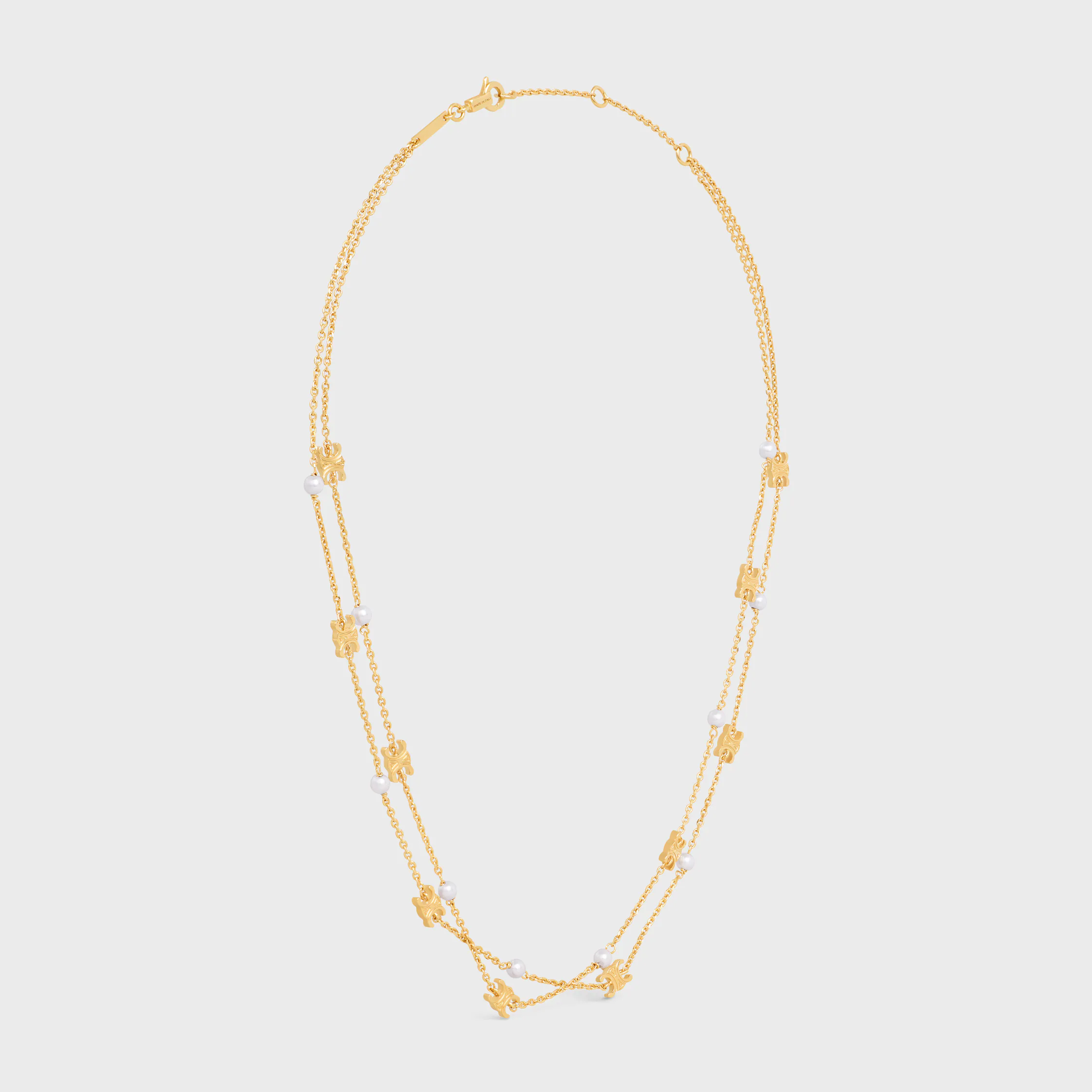 Triomphe Pearl Double Necklace in Brass with Gold Finish and Resin Pearls