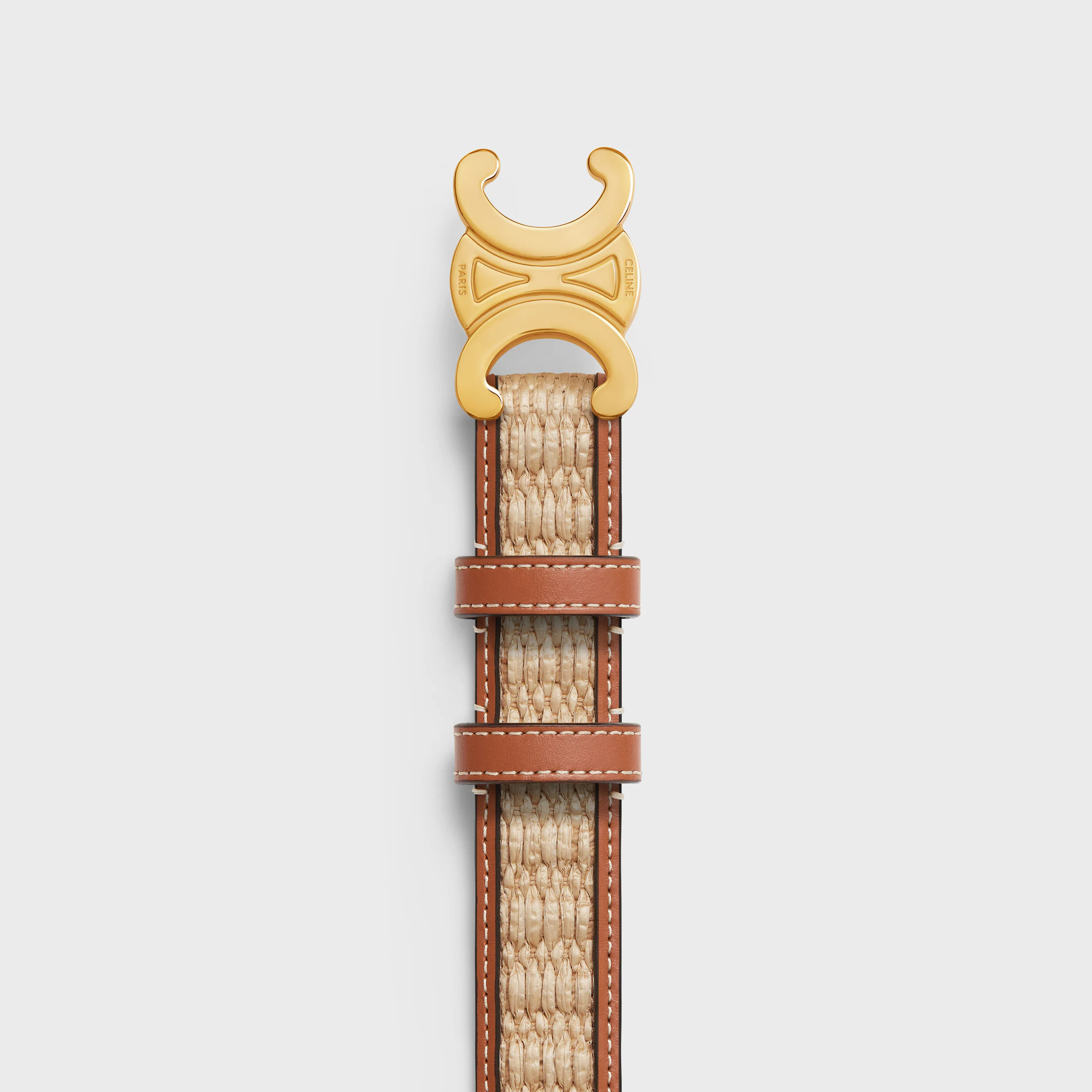 MEDIUM 25MM TRIOMPHE BELT IN Textile WITH RAFFIA EFFECT and Calfskin