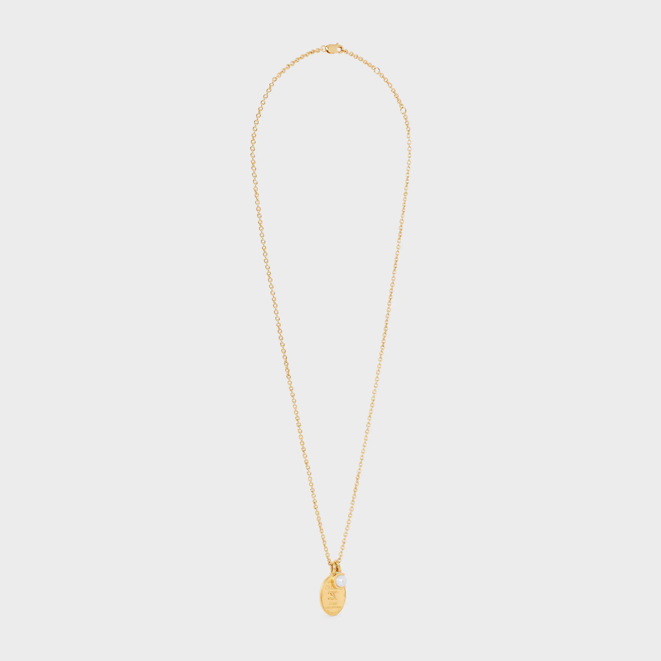 Les Perles Celine Medal Necklace in Resin Pearl and Brass with Gold Finish