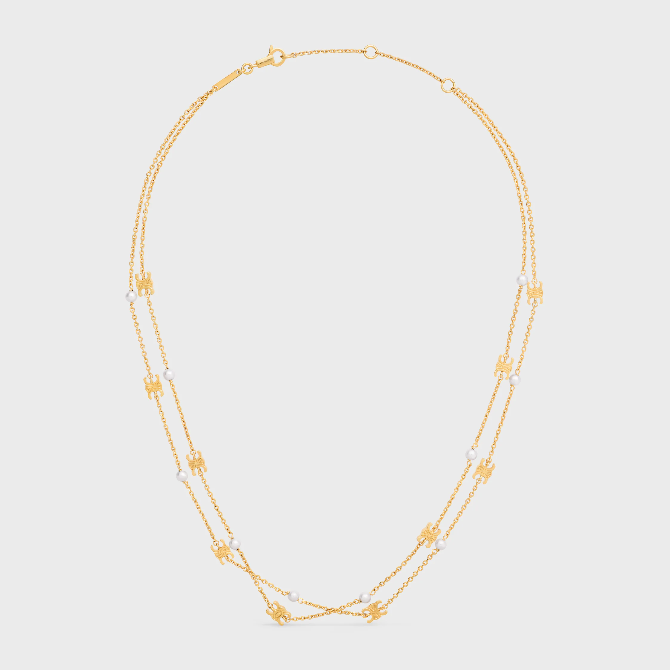 Triomphe Pearl Double Necklace in Brass with Gold Finish and Resin Pearls