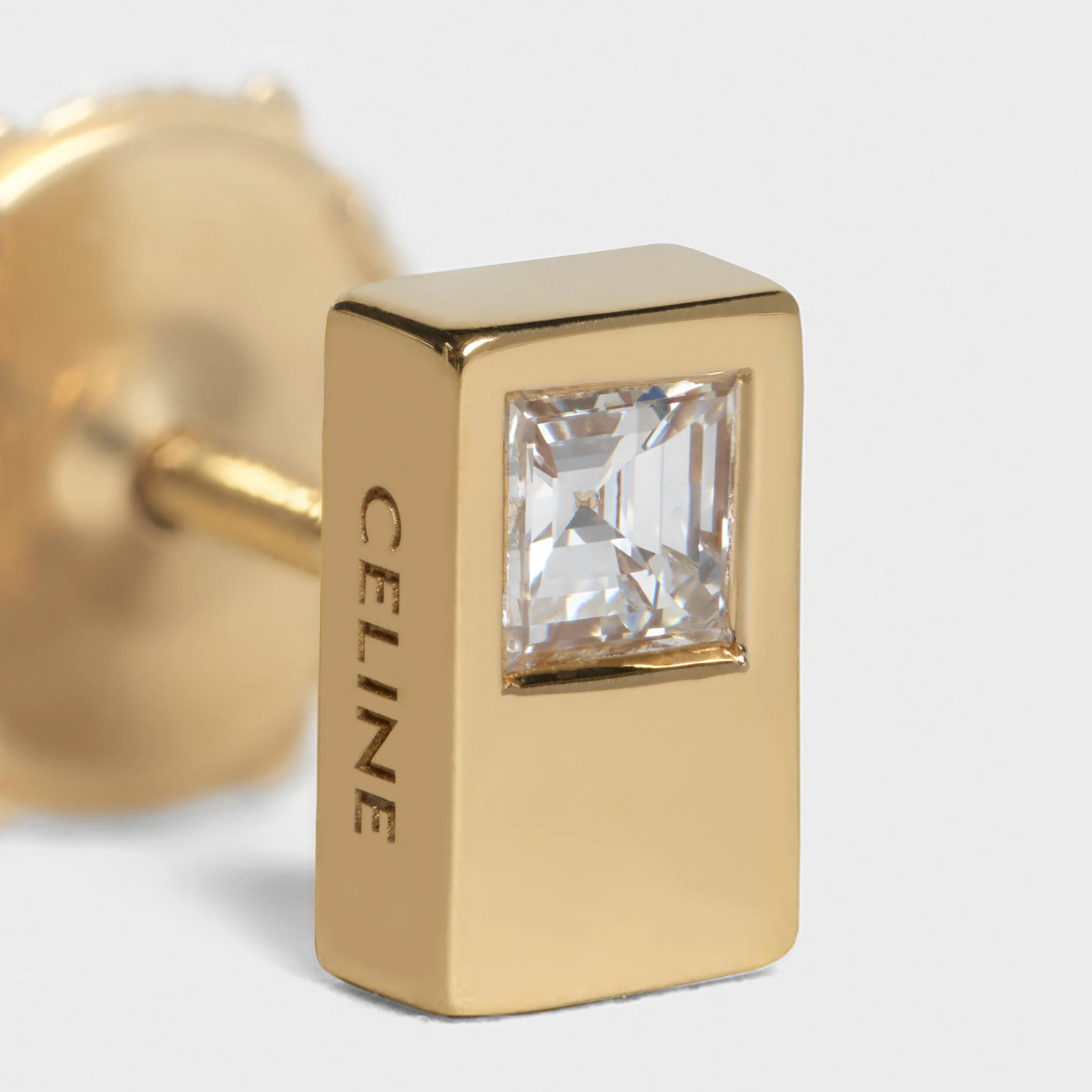 Celine Sentimental Double Square Stud in Yellow Gold and Diamond