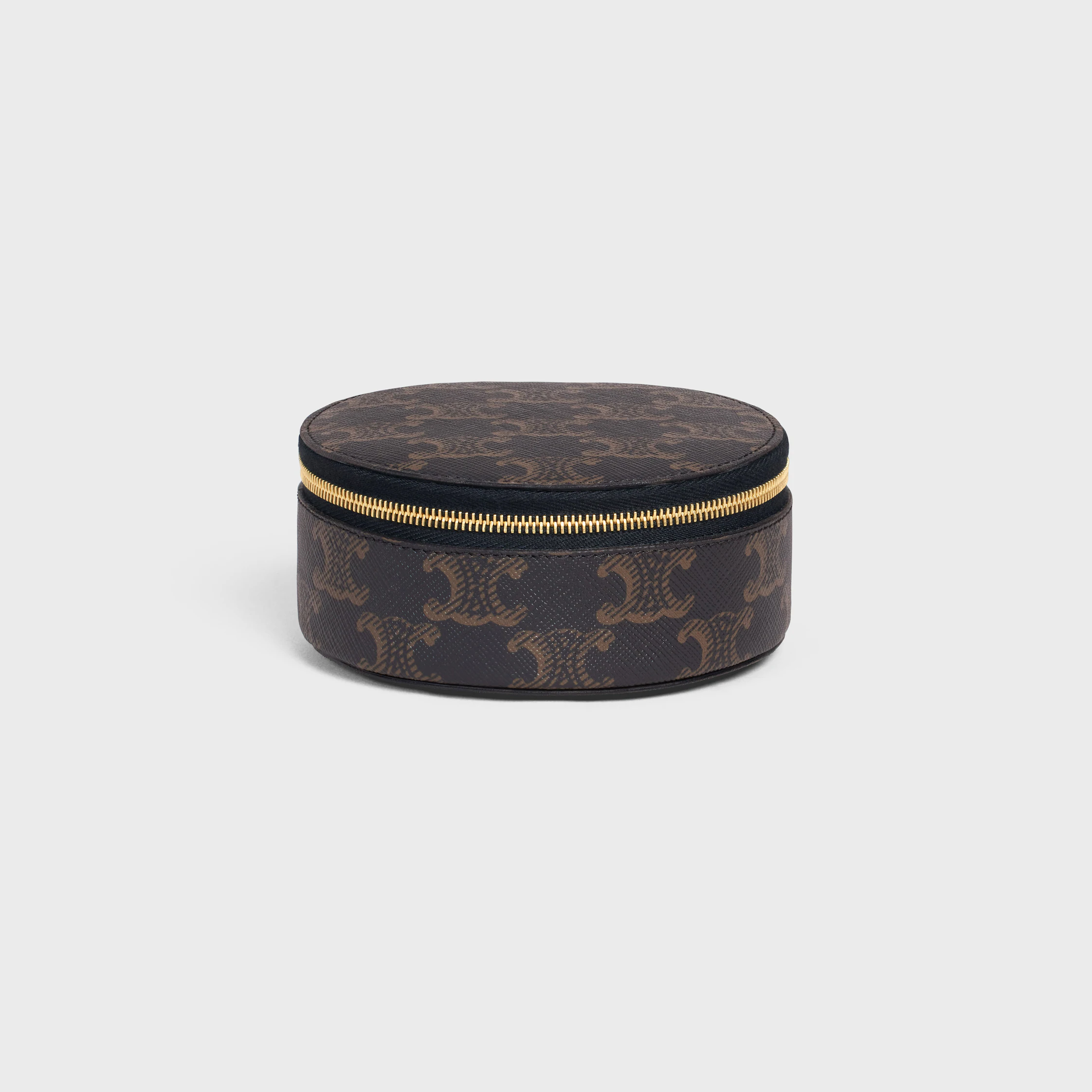 Zipped Round Case in Triomphe Canvas and Calfskin