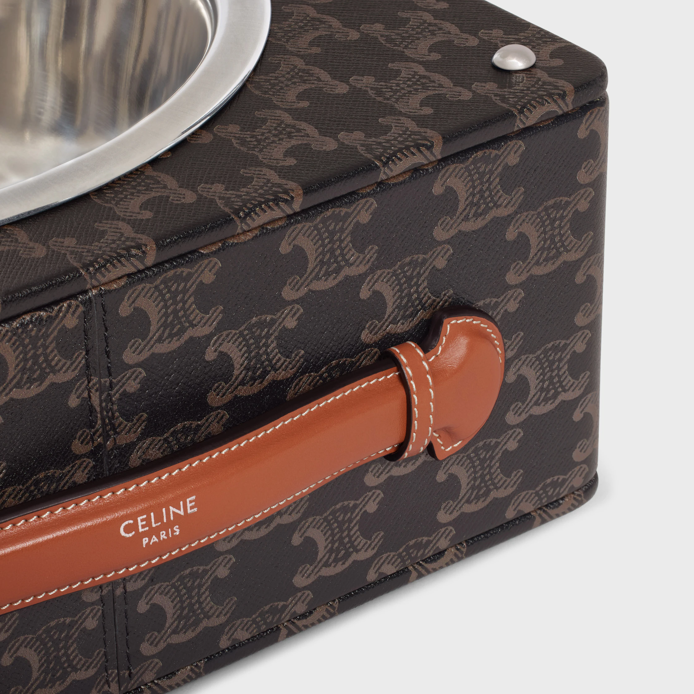 Single Dog Bowl in Nappa Lambskin with Triomphe Canvas Print and Calfskin