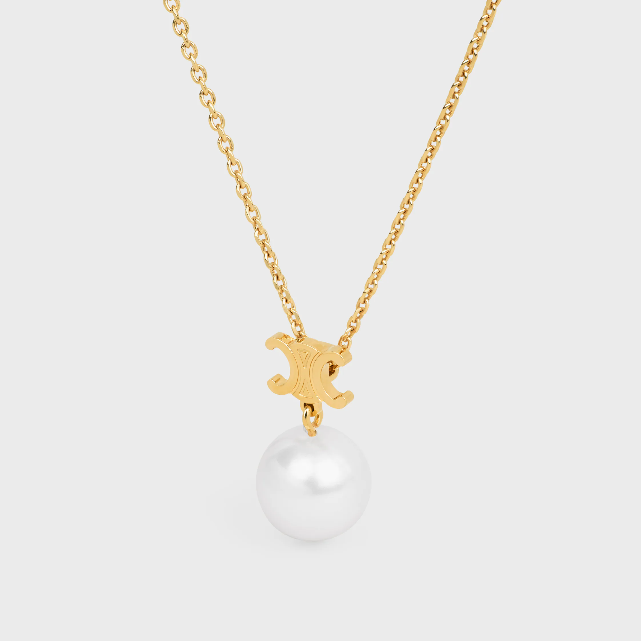 Les Perles Celine Necklace in Resin Pearl and Brass with Gold Finish