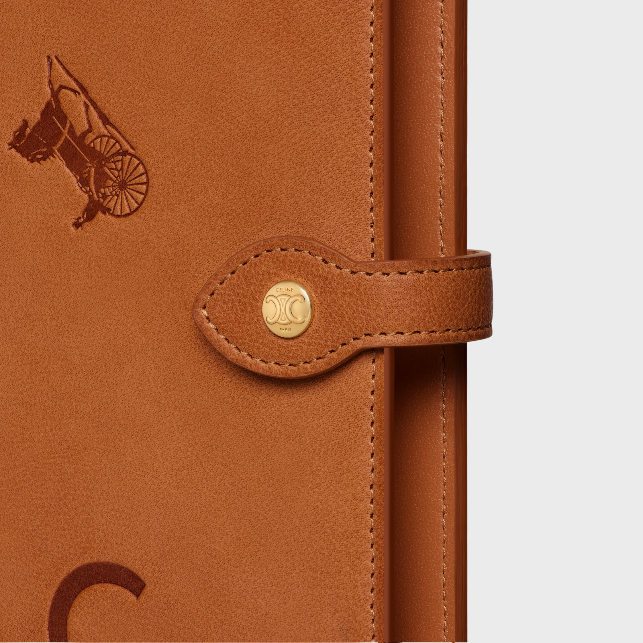 LARGE NOTEBOOK COVER WITH POUCH IN STAMPED NATURAL CALFSKIN
