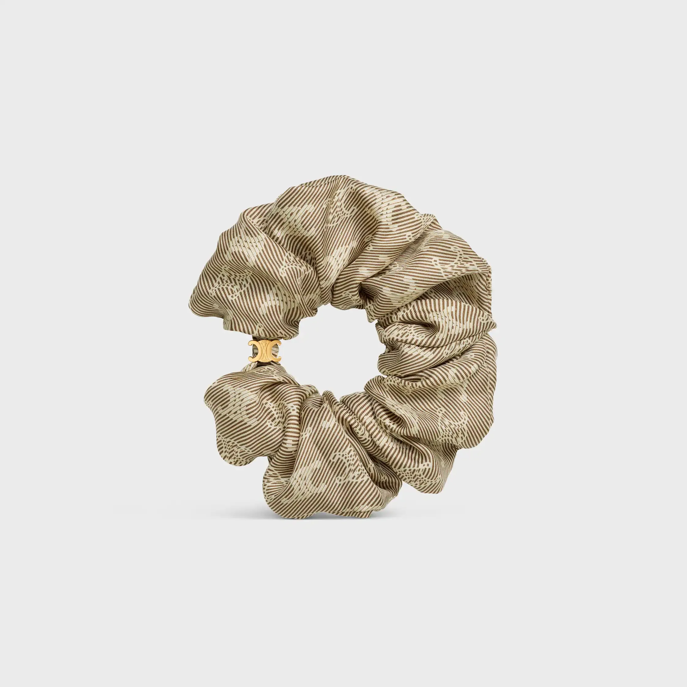 Celine Triomphe Diagonale Scrunchy in Silk and Brass with Gold Finish