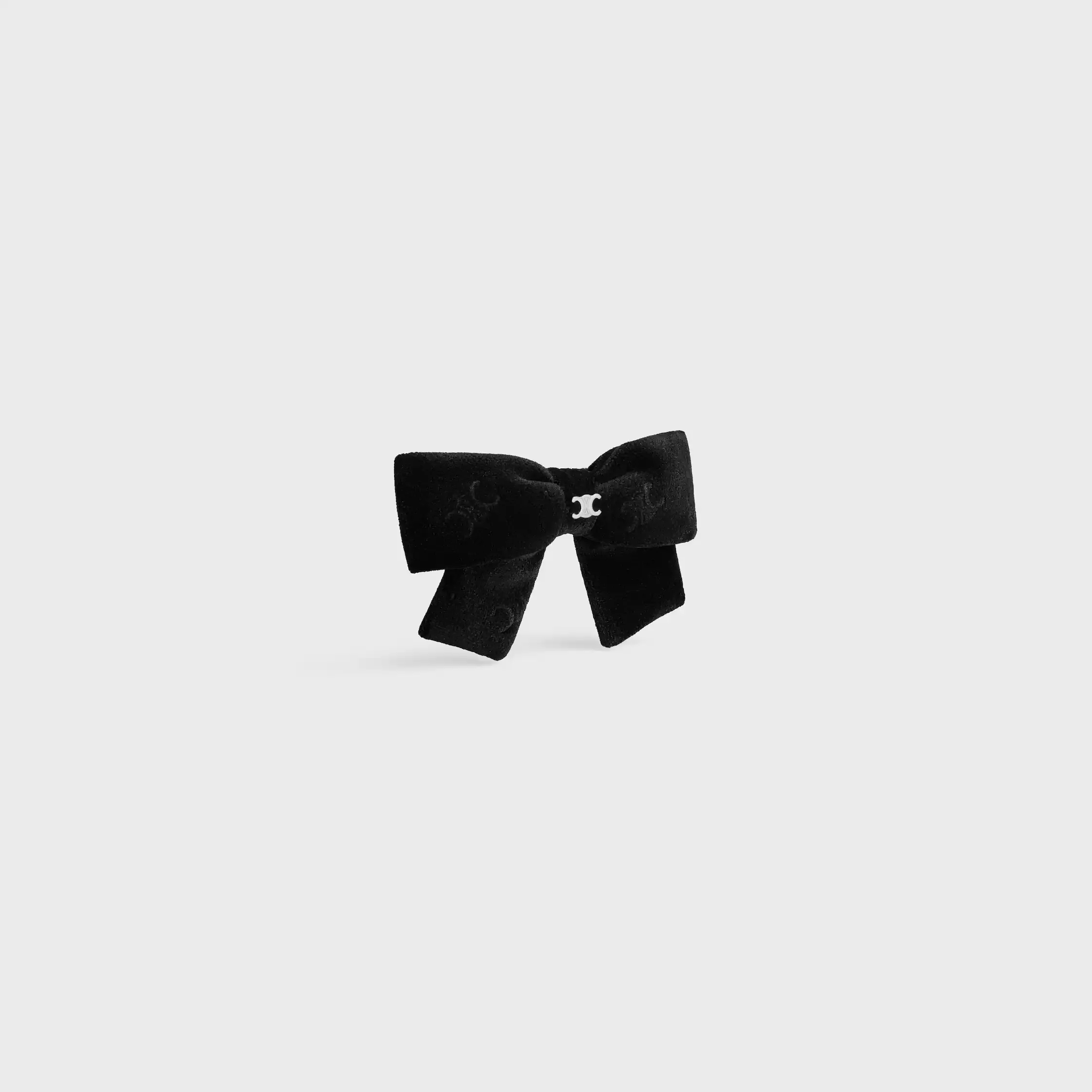 Celine Stamped Ribbon Hair Clip in Polyester and Brass with Rhodium Finish