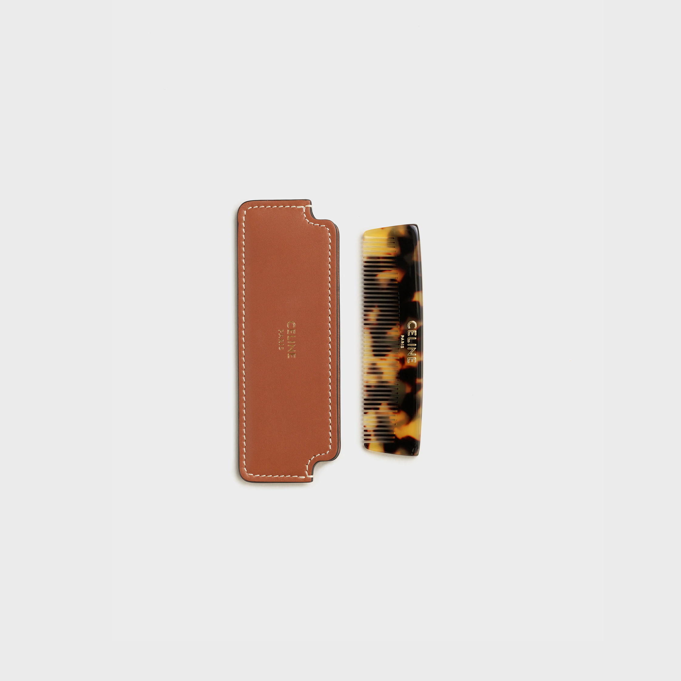 Moustache Comb WITH CASE in Natural Calfskin