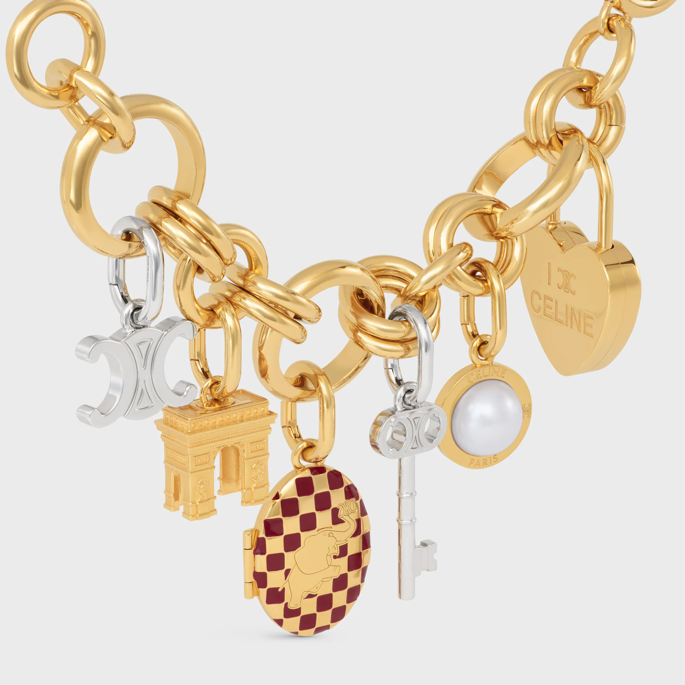 CHARMS ELEPHANT LOCKET IN BRASS WITH GOLD FINISH, ENAMEL AND STEEL