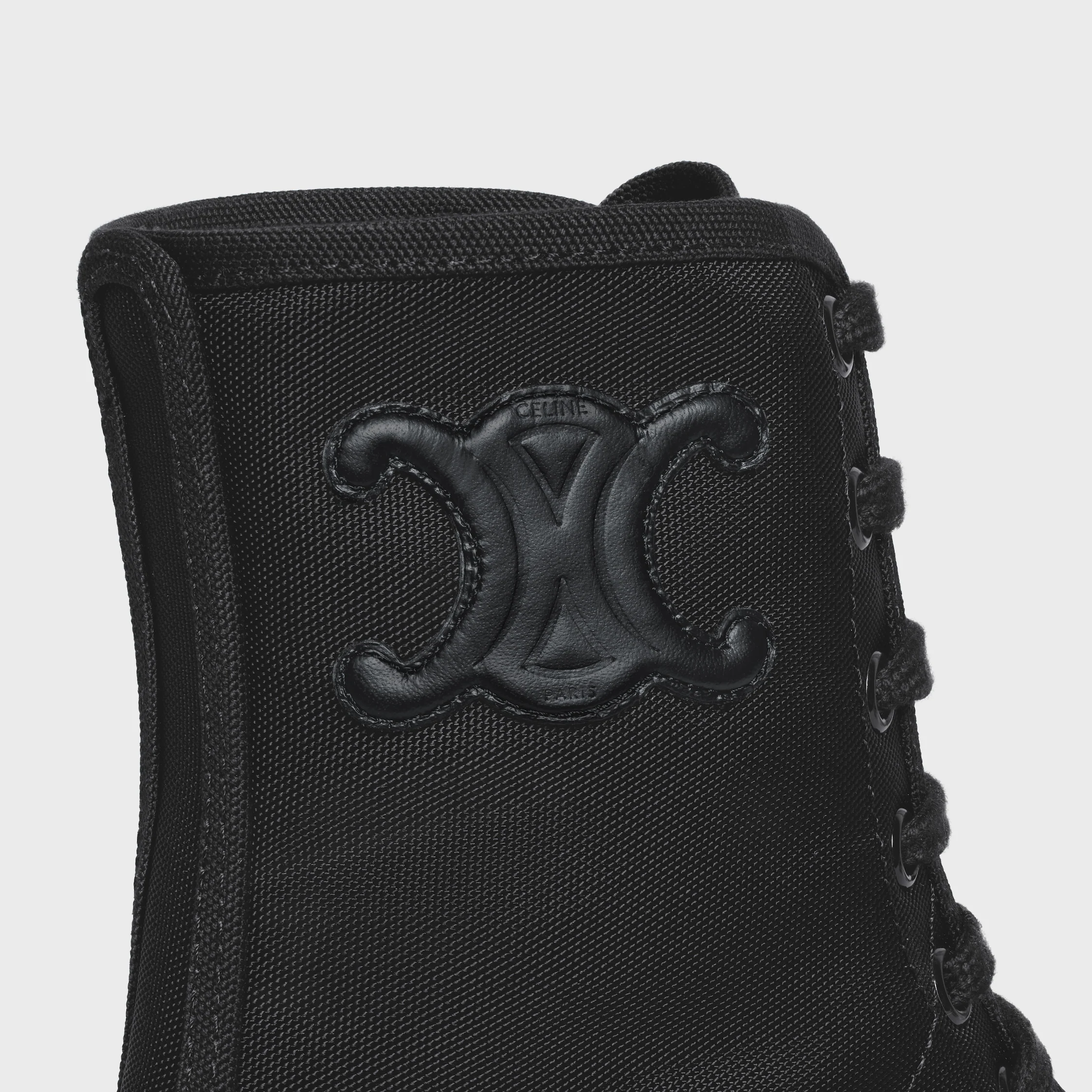 CELINE BULKY LACED UP BOOT in NYLON AND SHINY BULL