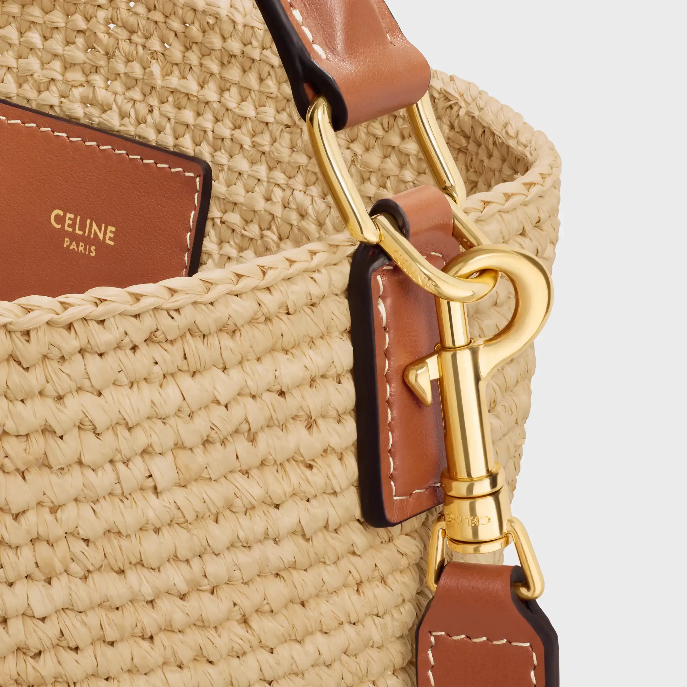 MEDIUM LOUISE BUCKET IN RAFFIA AND CALFSKIN