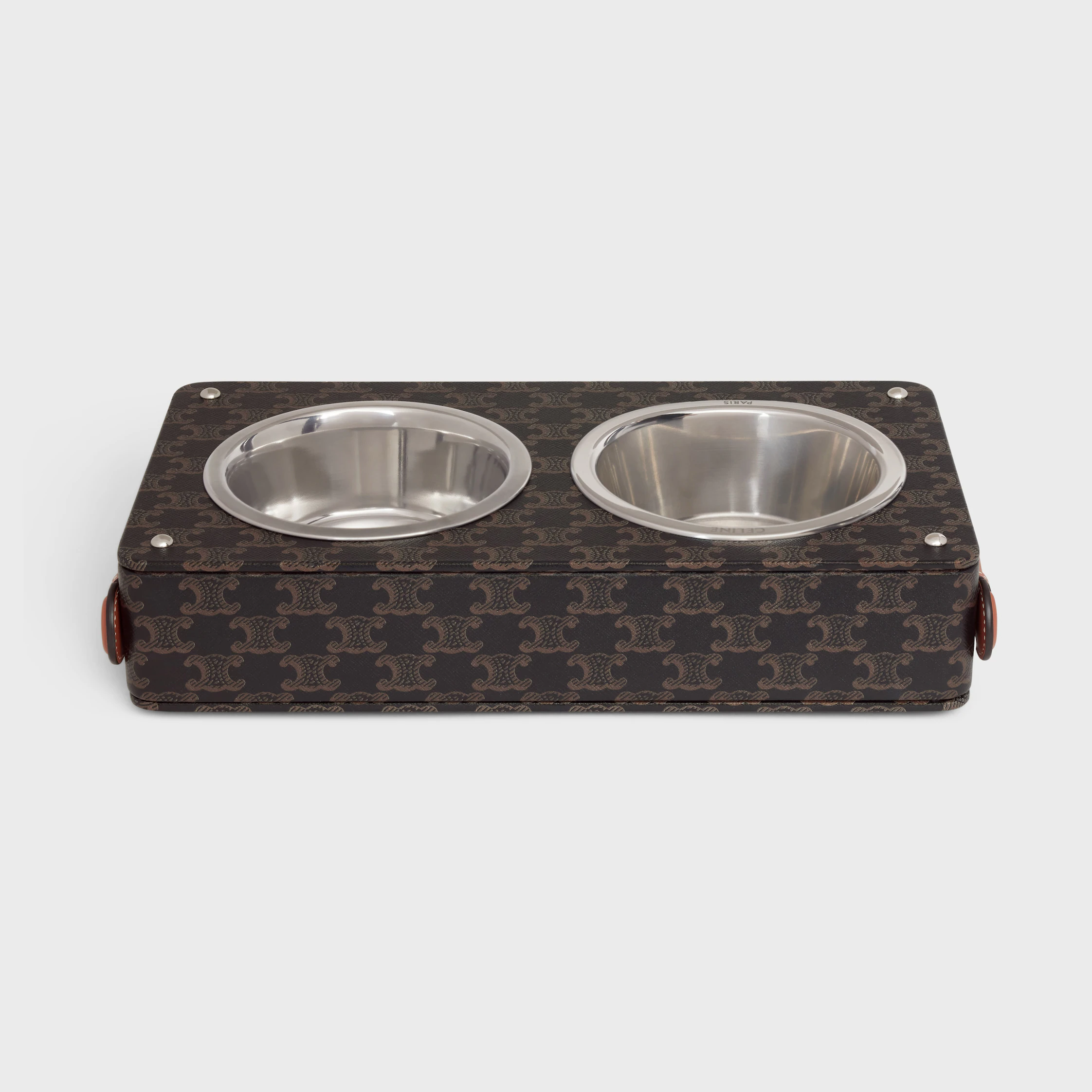 Double Dog Bowl in Nappa Lambskin with Triomphe Canvas Print and Calfskin