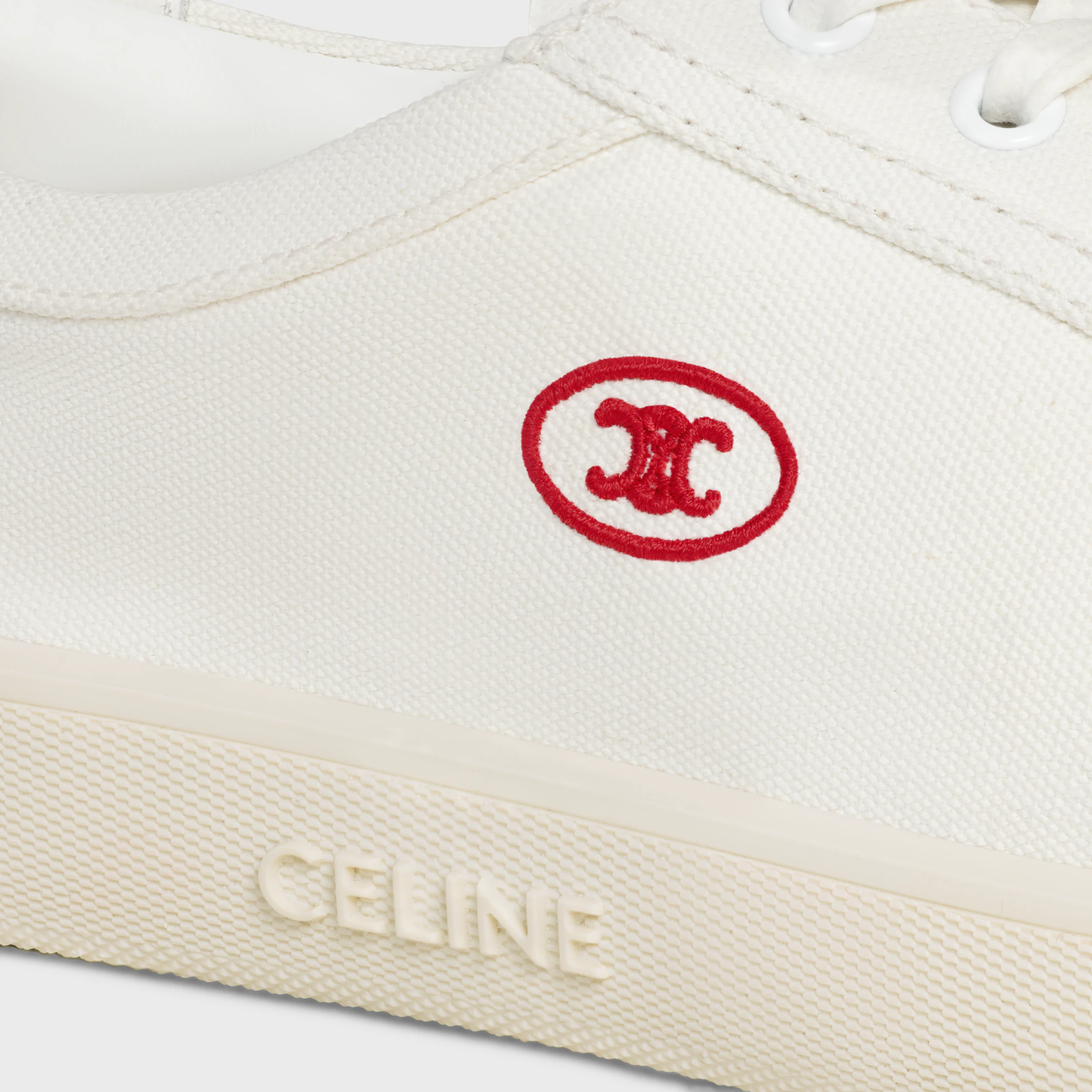 CELINE LOU LOW LACE-UP SNEAKER WITH TRIOMPHE IN CANVAS AND CALFSKIN