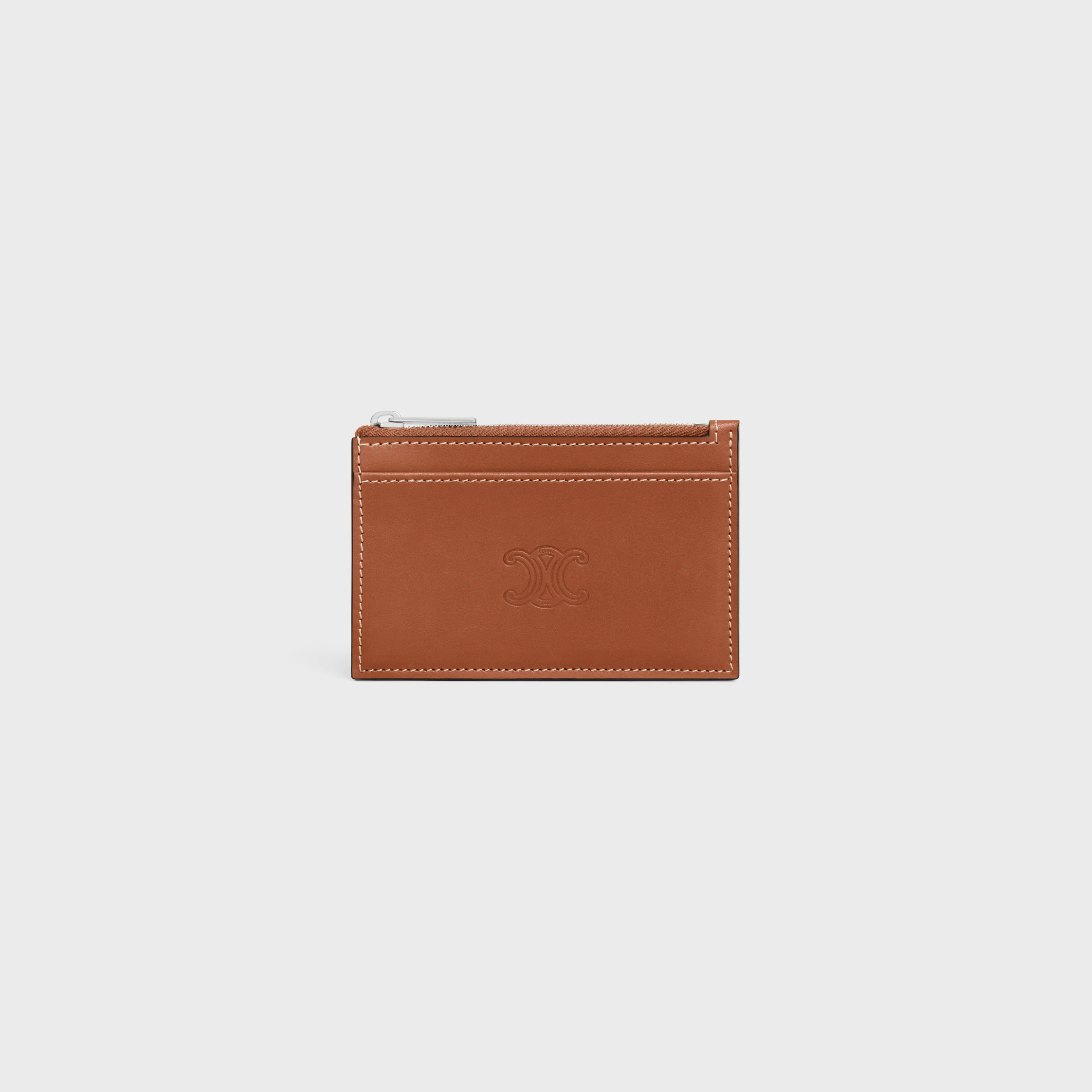 Zipped Card Holder in Natural calfskin with triomphe embossed