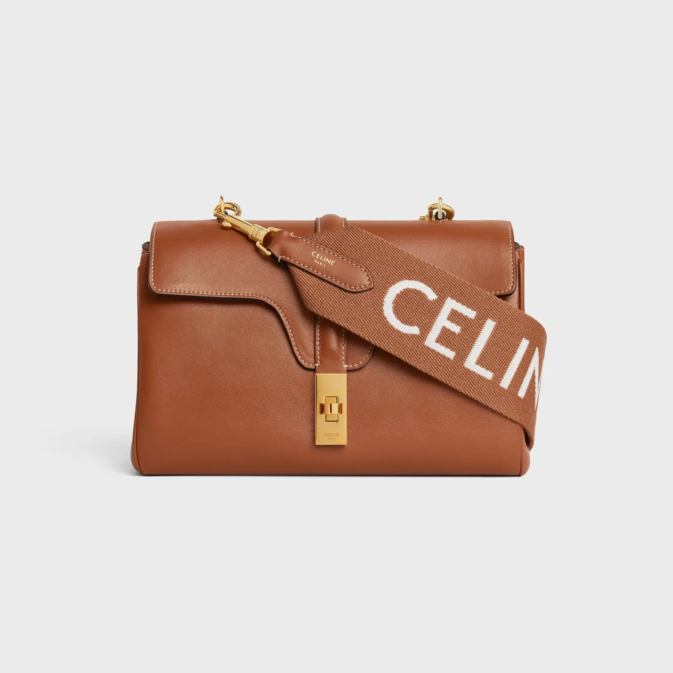Long Strap in Wool with Celine jacquard with GOLD FINISHING
