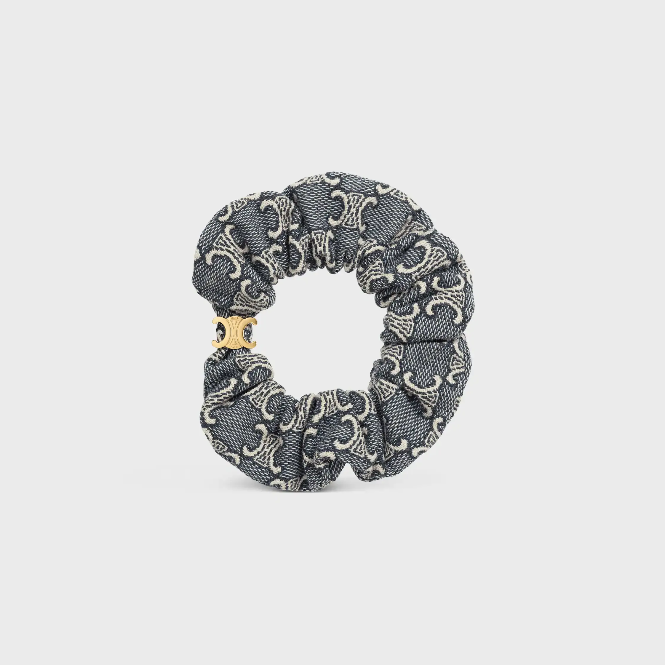 Celine Jacquard Triomphe Scrunchy in Cotton, Polyester, Polyamide and Brass with Gold Finish