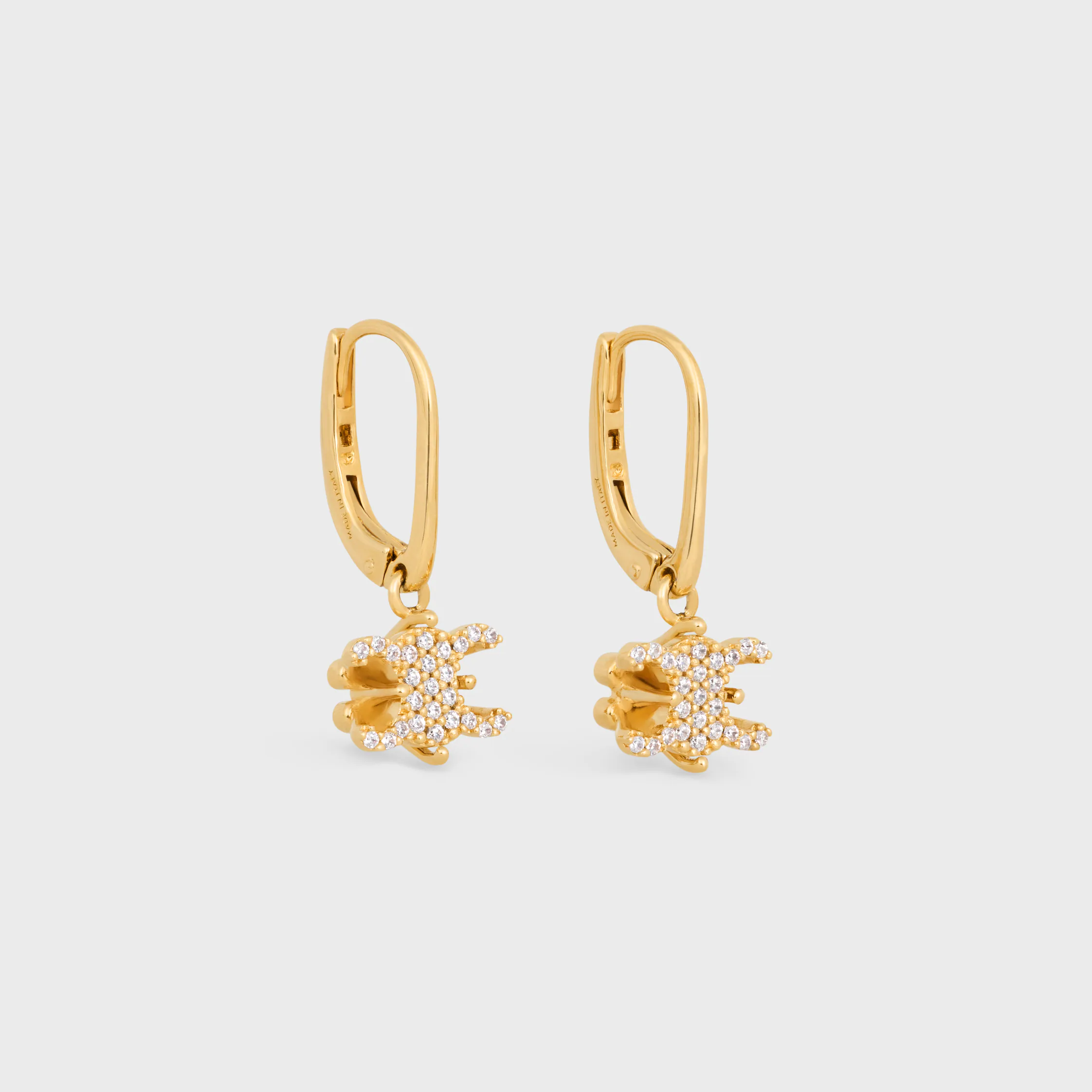 Triomphe Solitaire Sparkle Earrings in Strass and Brass with Gold Finish