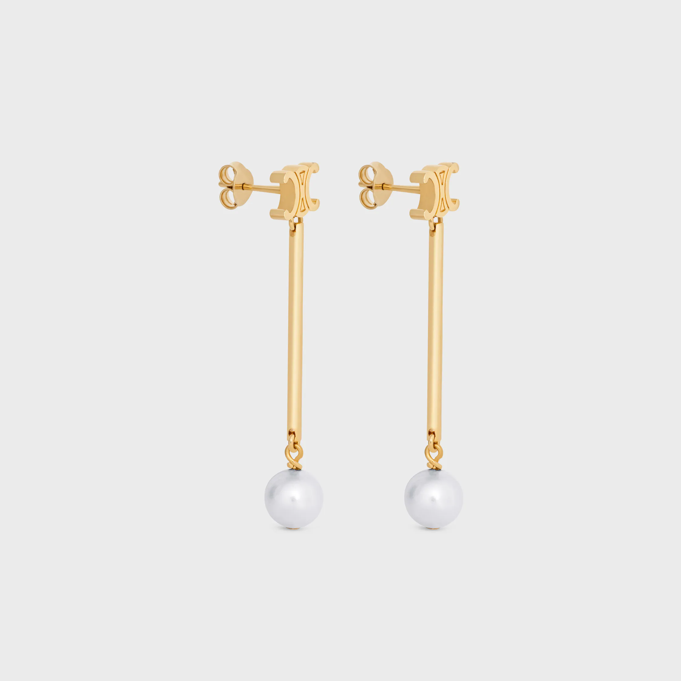 Les Perles Celine Straight Earrings in Resin Pearls and Brass with Gold Finish