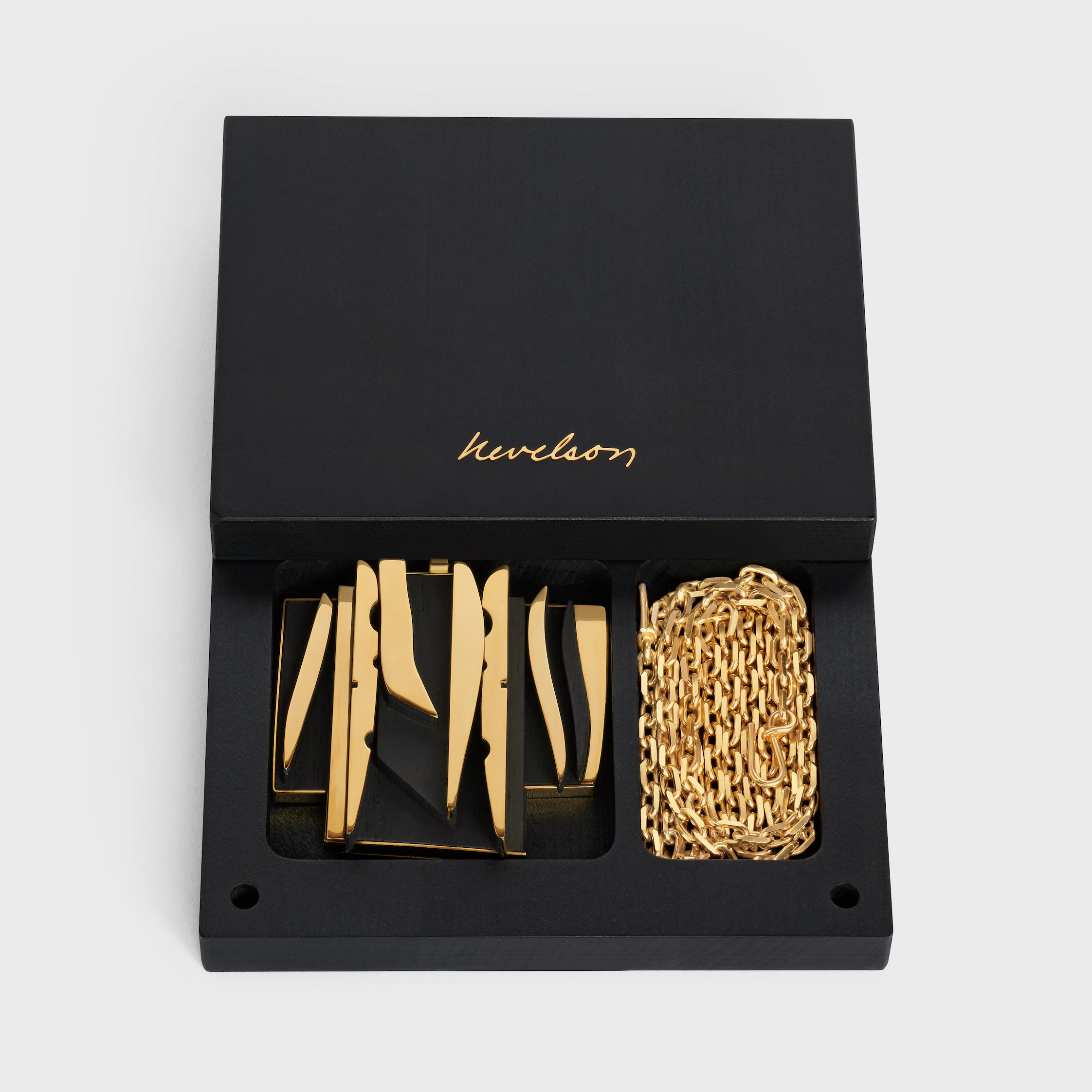 Celine Nevelson Project Necklace Vermeil and Oak Wood