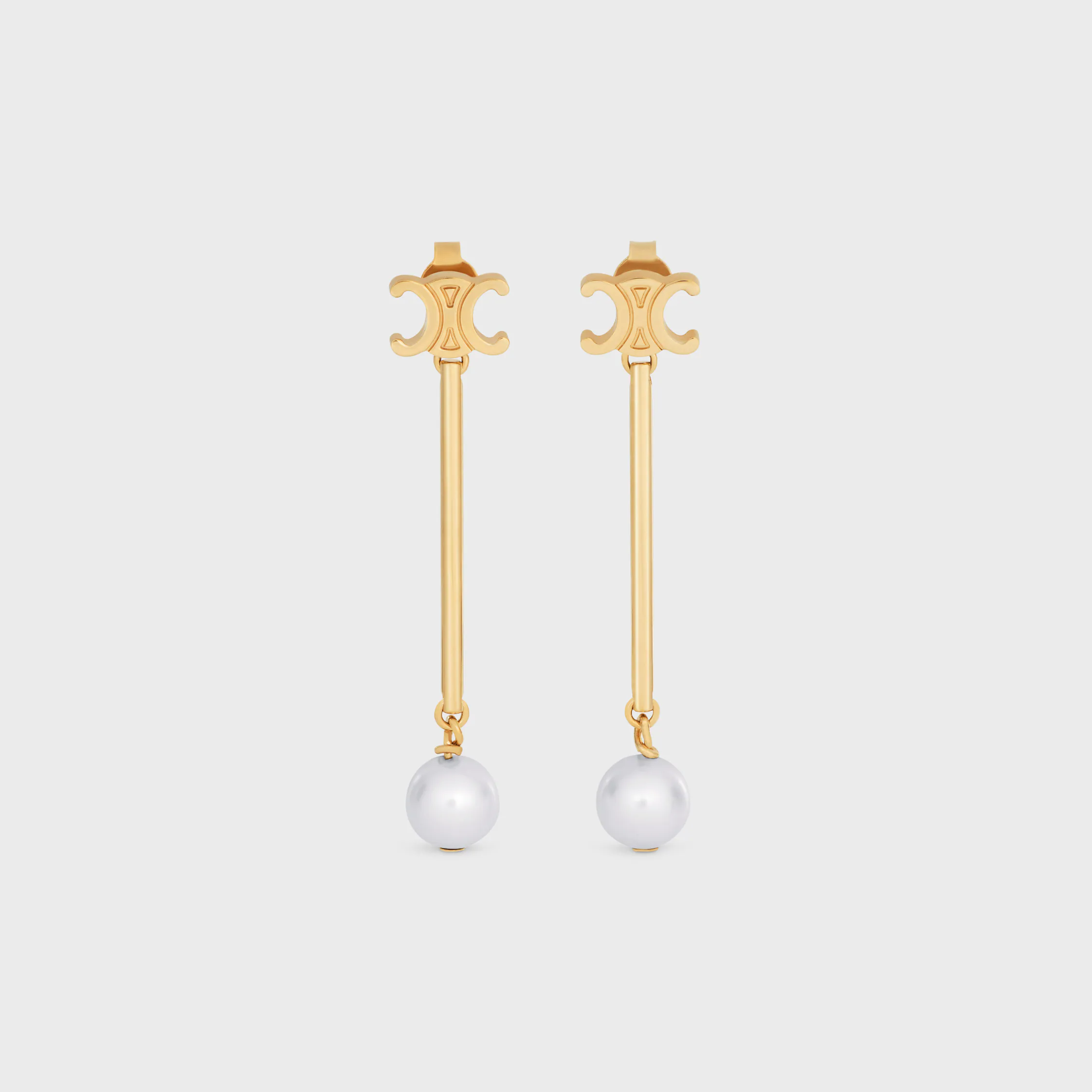 Les Perles Celine Straight Earrings in Resin Pearls and Brass with Gold Finish