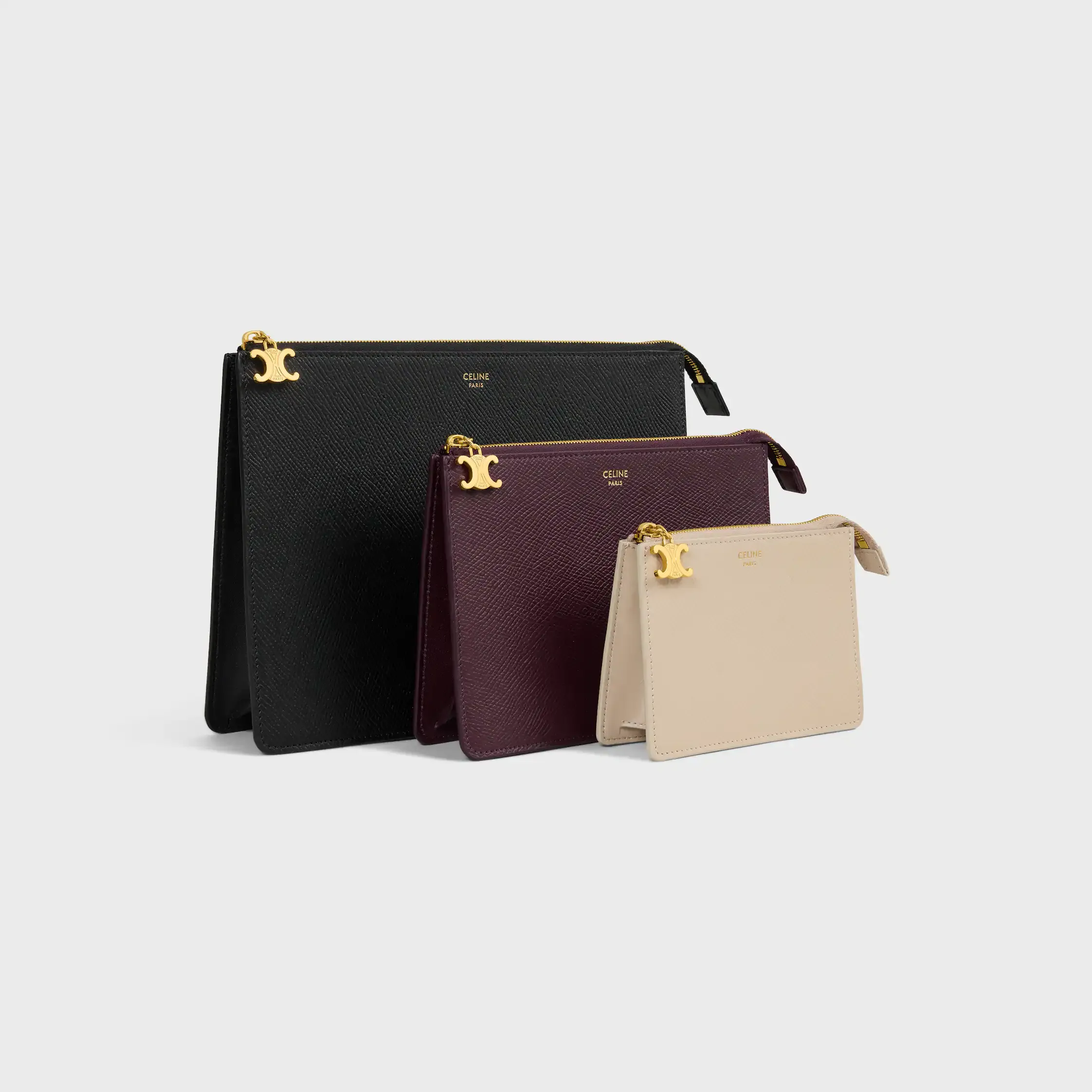 THREE POUCHES SET IN TRIO GRAINED CALFSKIN