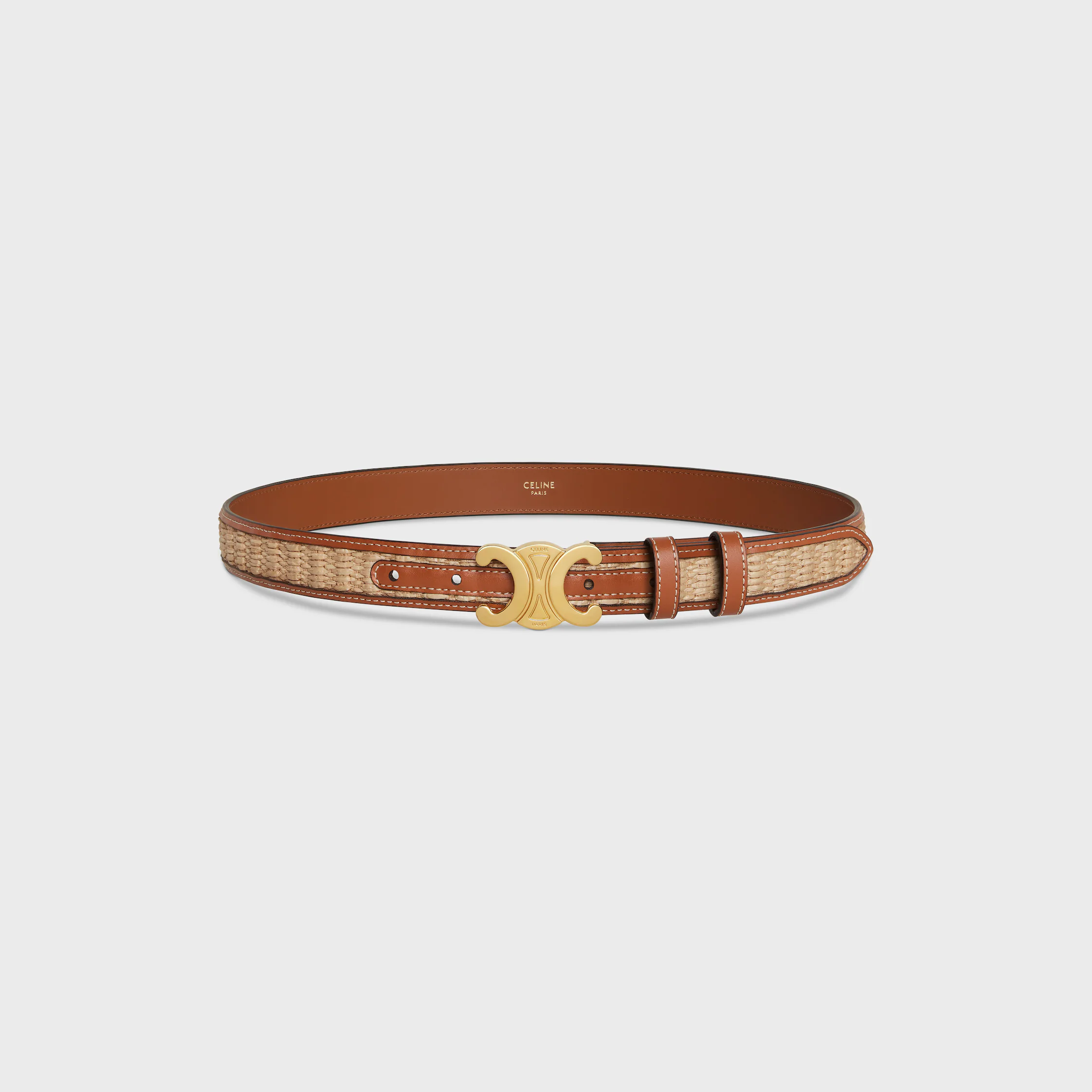 MEDIUM 25MM TRIOMPHE BELT IN Textile WITH RAFFIA EFFECT and Calfskin