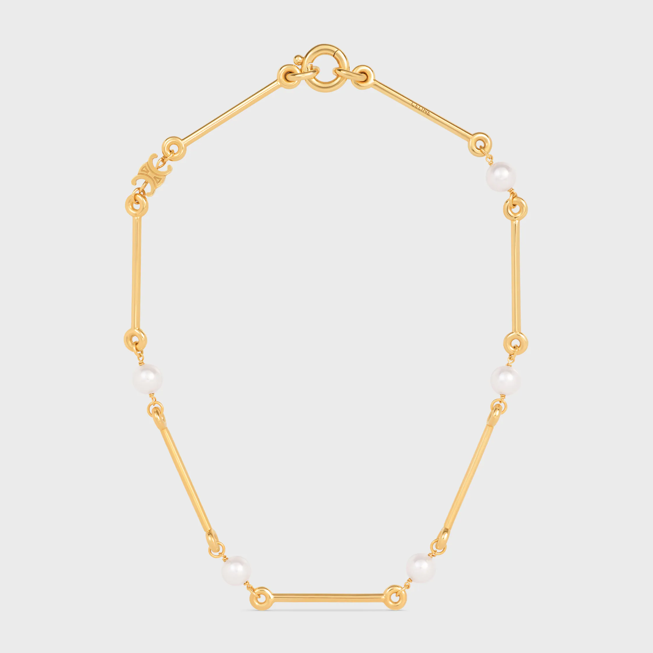 Les Perles Celine Straight Necklace in Resin Pearls and Brass with Gold Finish