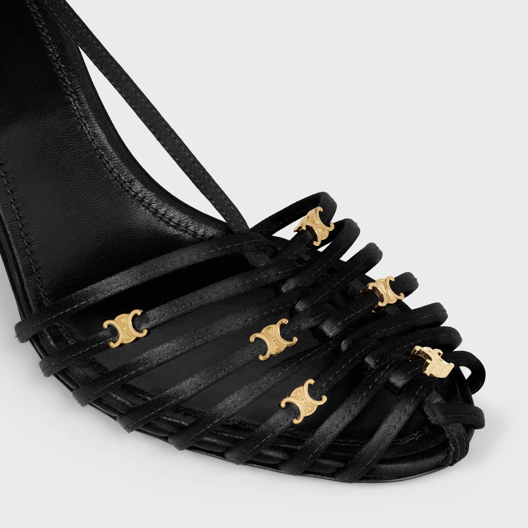 CAGE HEELED SANDAL IN Satin