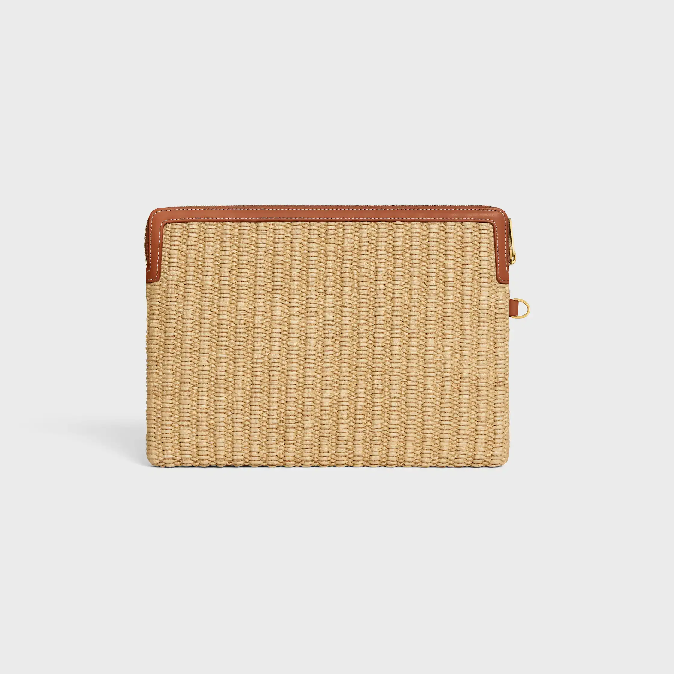 SMALL POUCH WITH STRAP IN raffia effect textile and calfskin