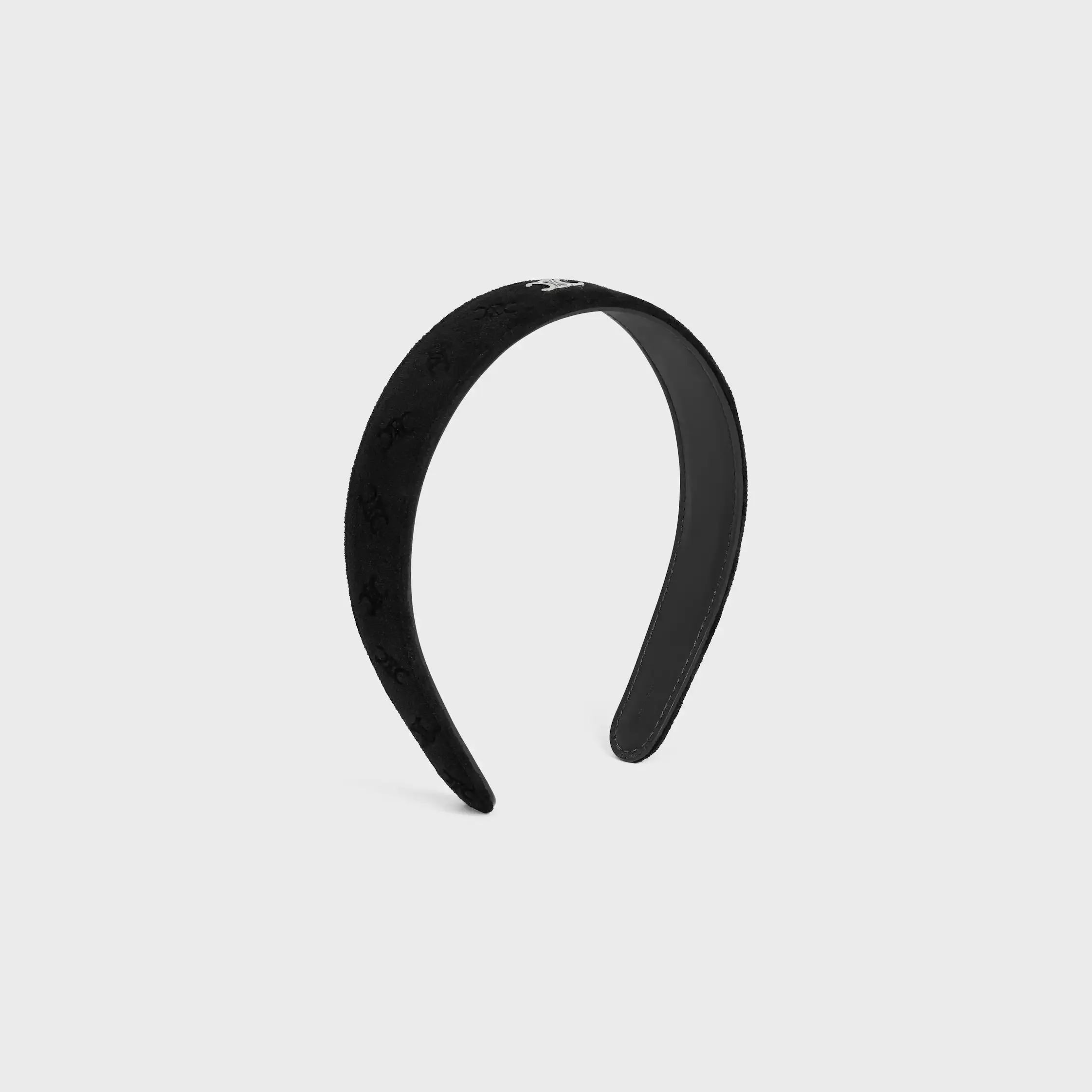 Celine Stamped Headband in Calfskin, Polyester and Brass with Rhodium Finish