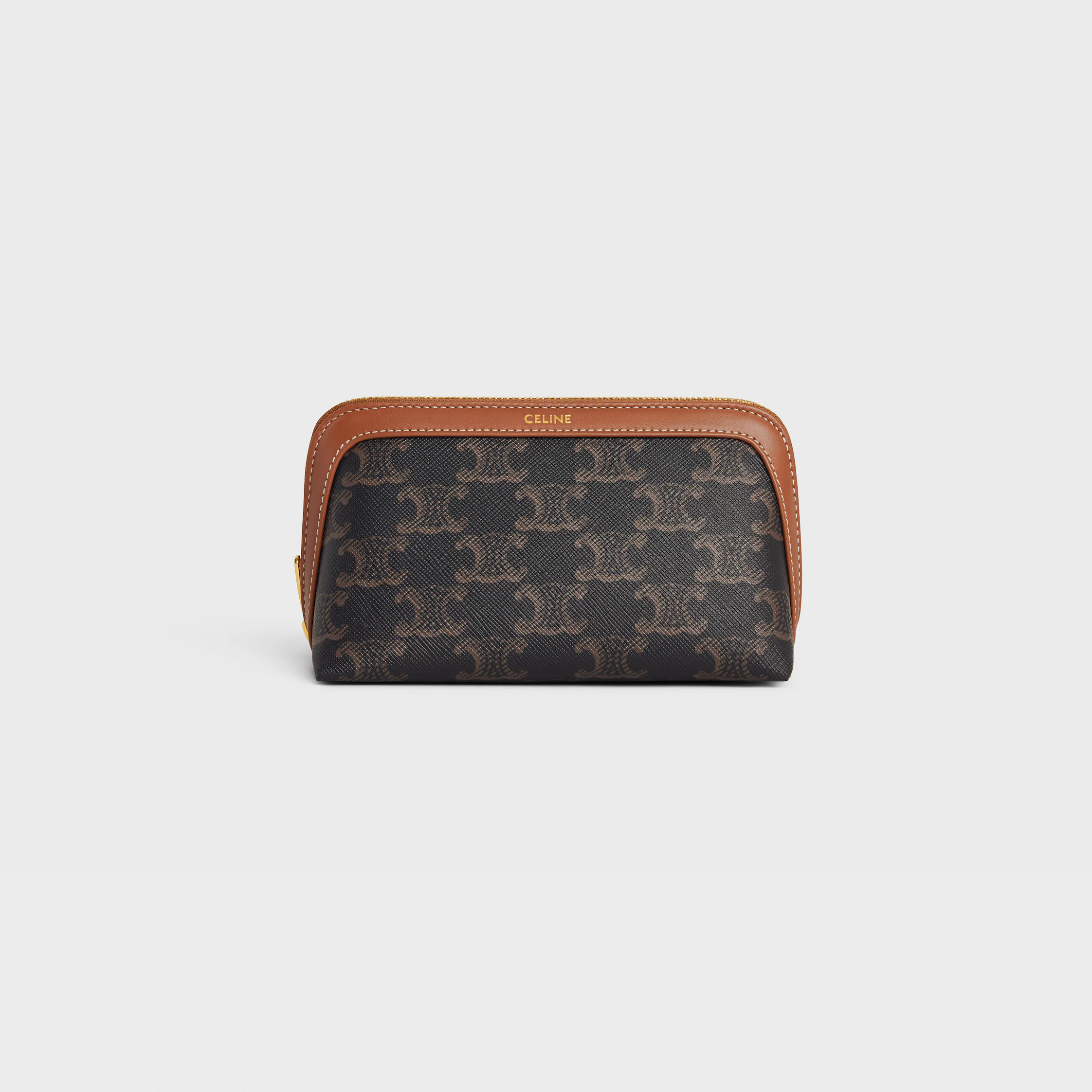 SMALL COSMETIC POUCH IN TRIOMPHE CANVAS AND CALFSKIN