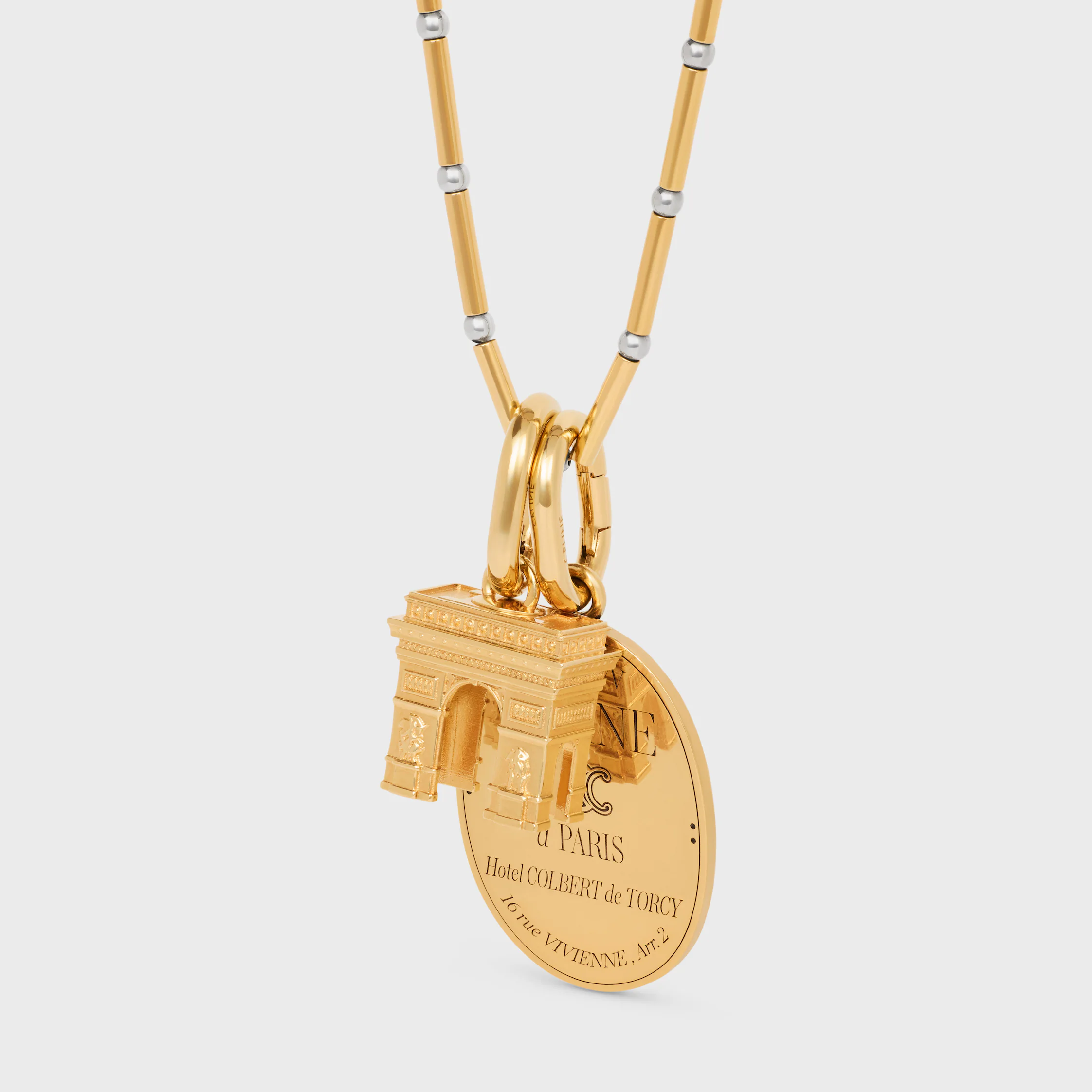 CHARMS LONG NECKLACE IN BRASS WITH GOLD AND RHODIUM FINSIH