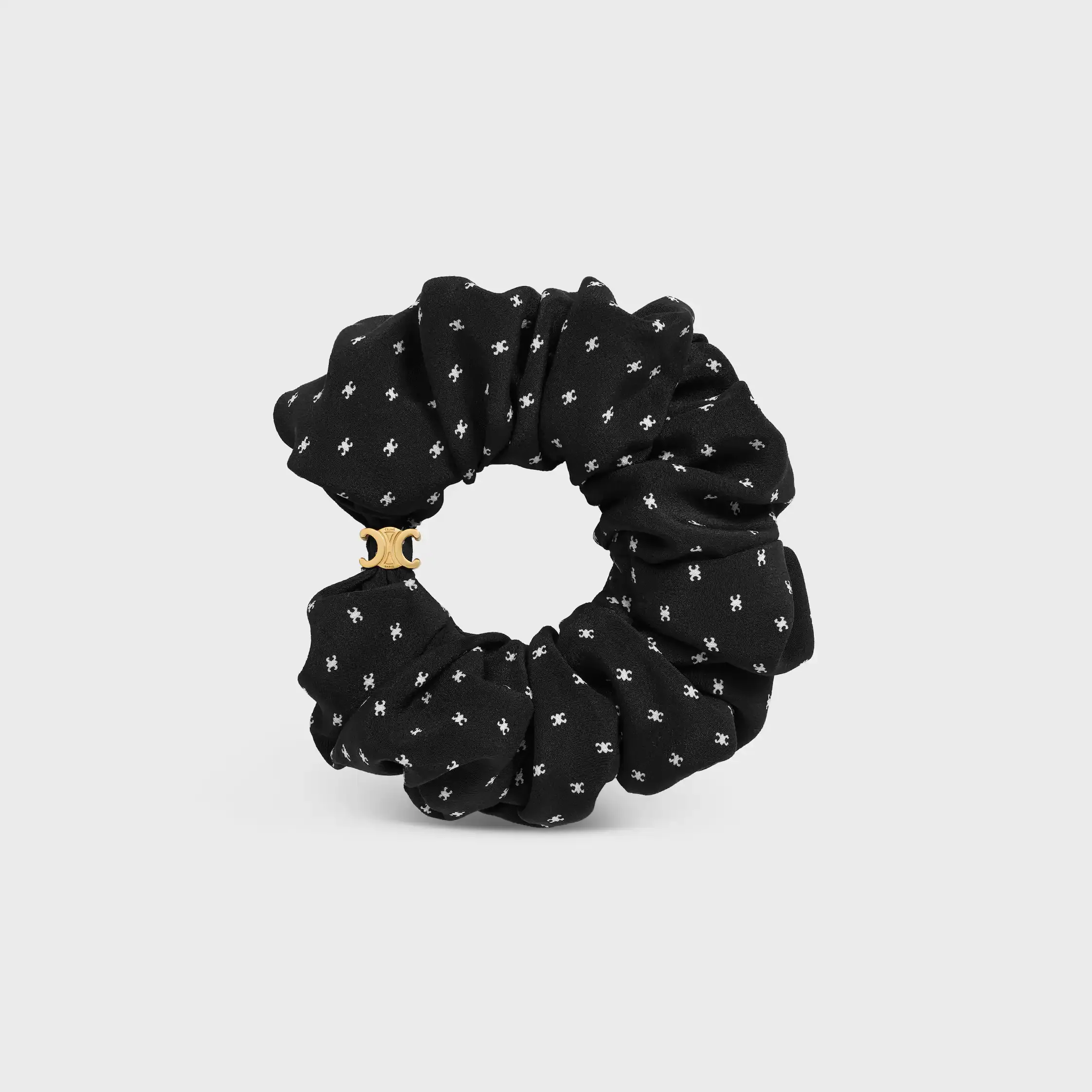 Celine Micro Triomphe Scrunchy in Silk and Brass with Gold Finish