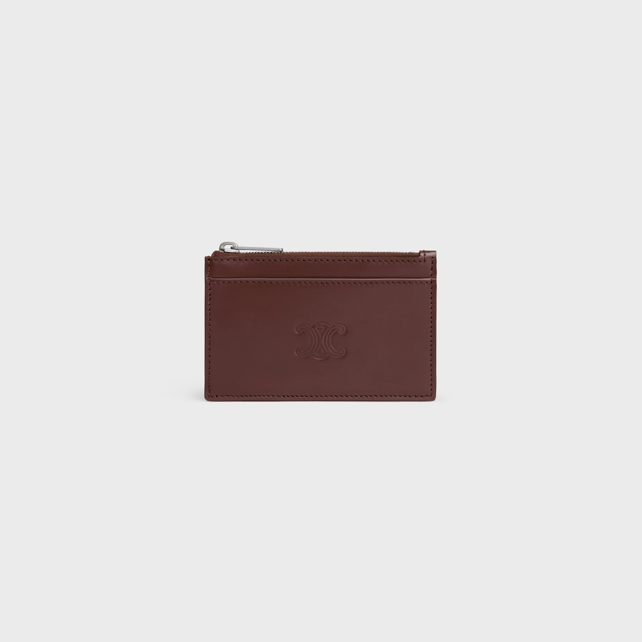 Zipped Card Holder in Satinated calfskin with triomphe embossed