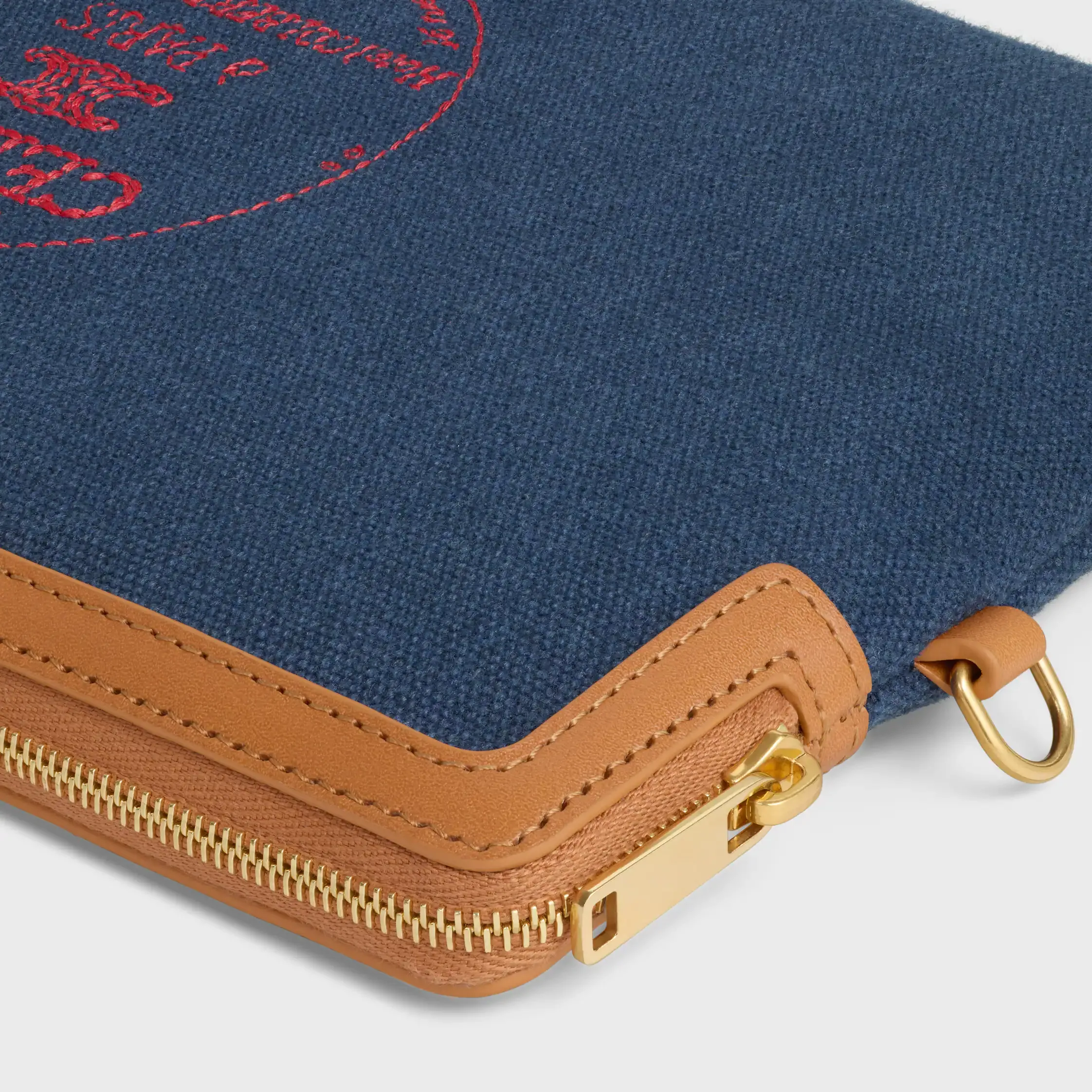 SMALL POUCH WITH STRAP CUIR TRIOMPHE IN TEXTILE WITH EMBROIDERY