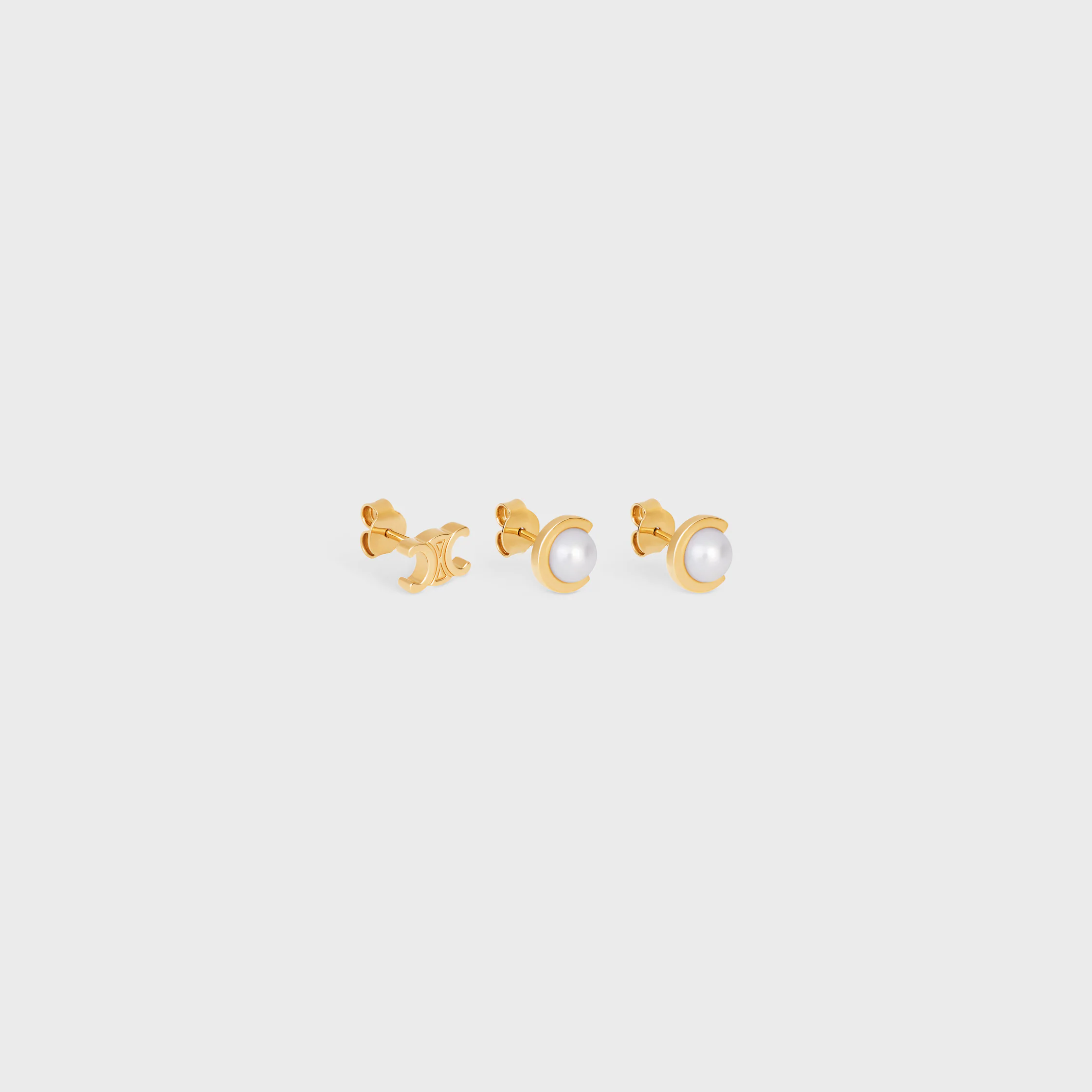Les Perles Celine Set of 3 Studs in Resin Pearls and Brass with Gold Finish