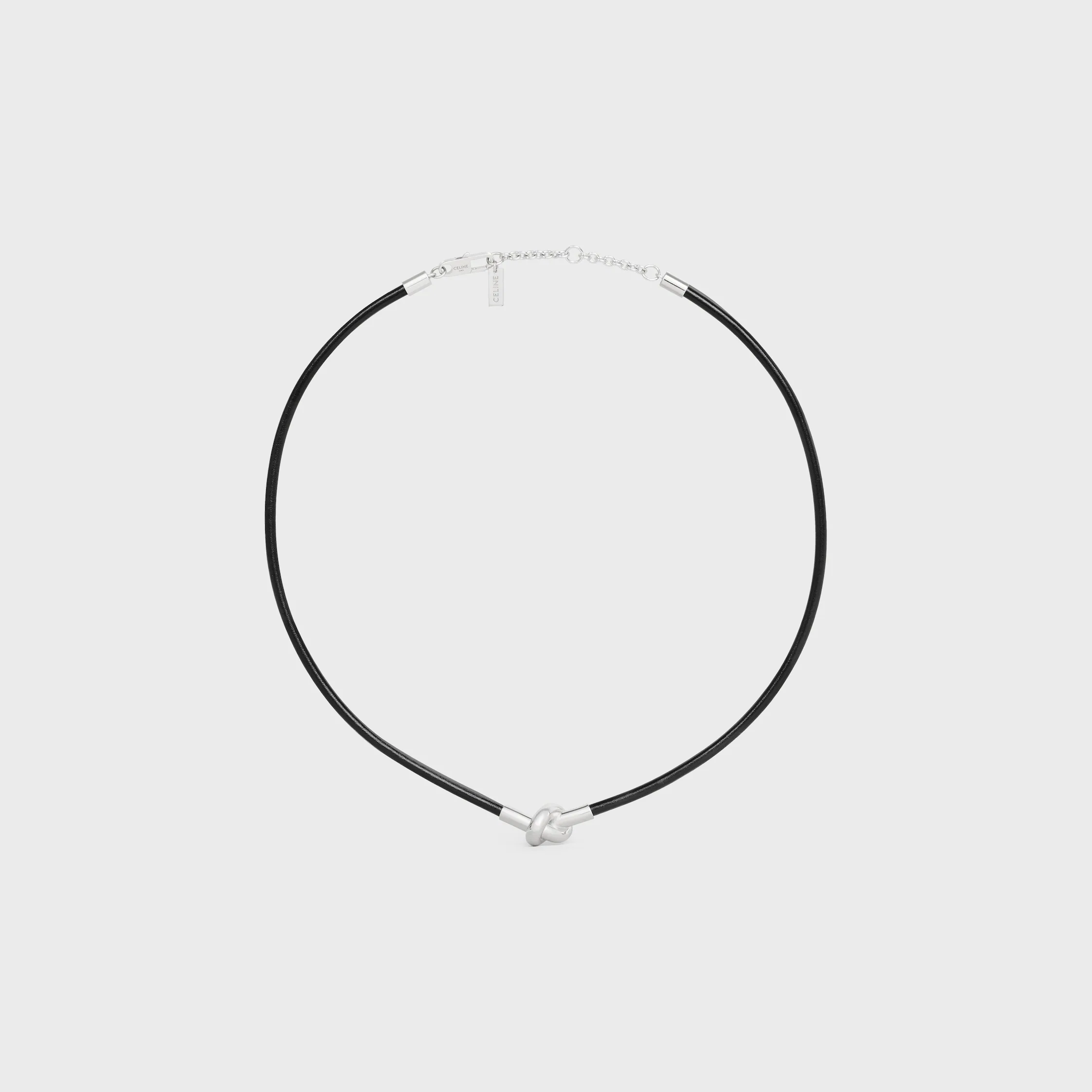 Knot Necklace in Calfskin and Brass with Rhodium Finish