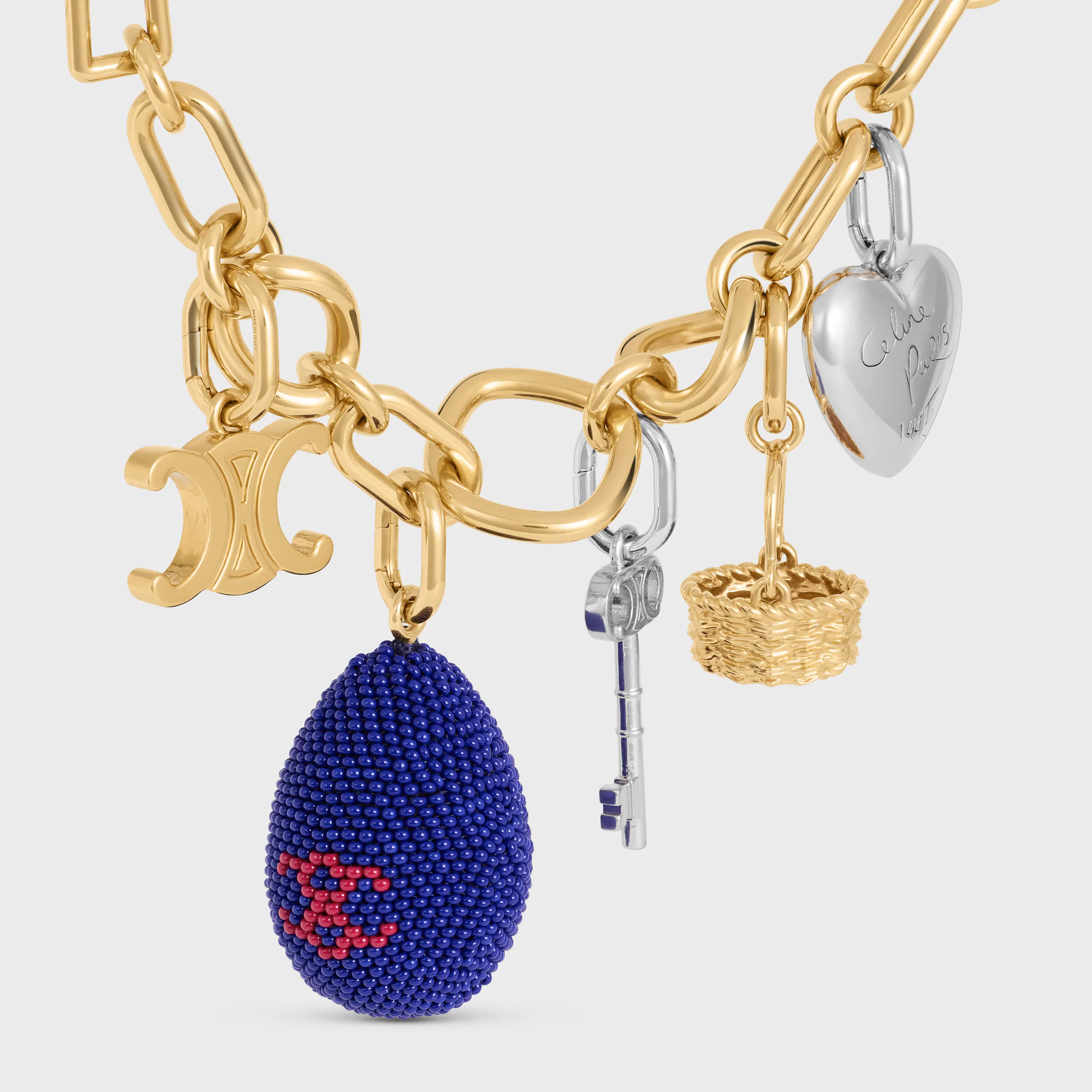 Celine Charms Beads Egg Pendant IN Beads and Brass with Gold Finish