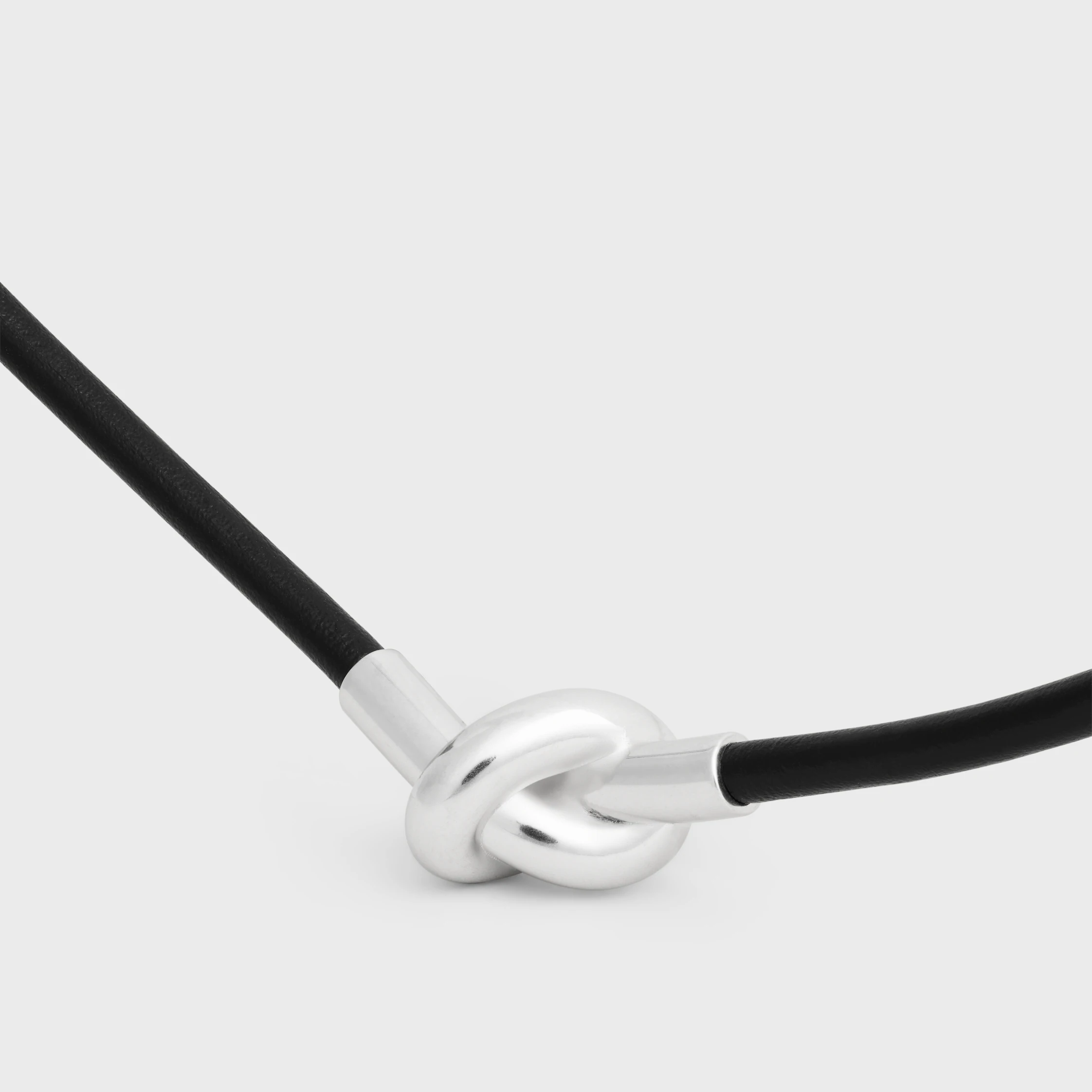 Knot Necklace in Calfskin and Brass with Rhodium Finish