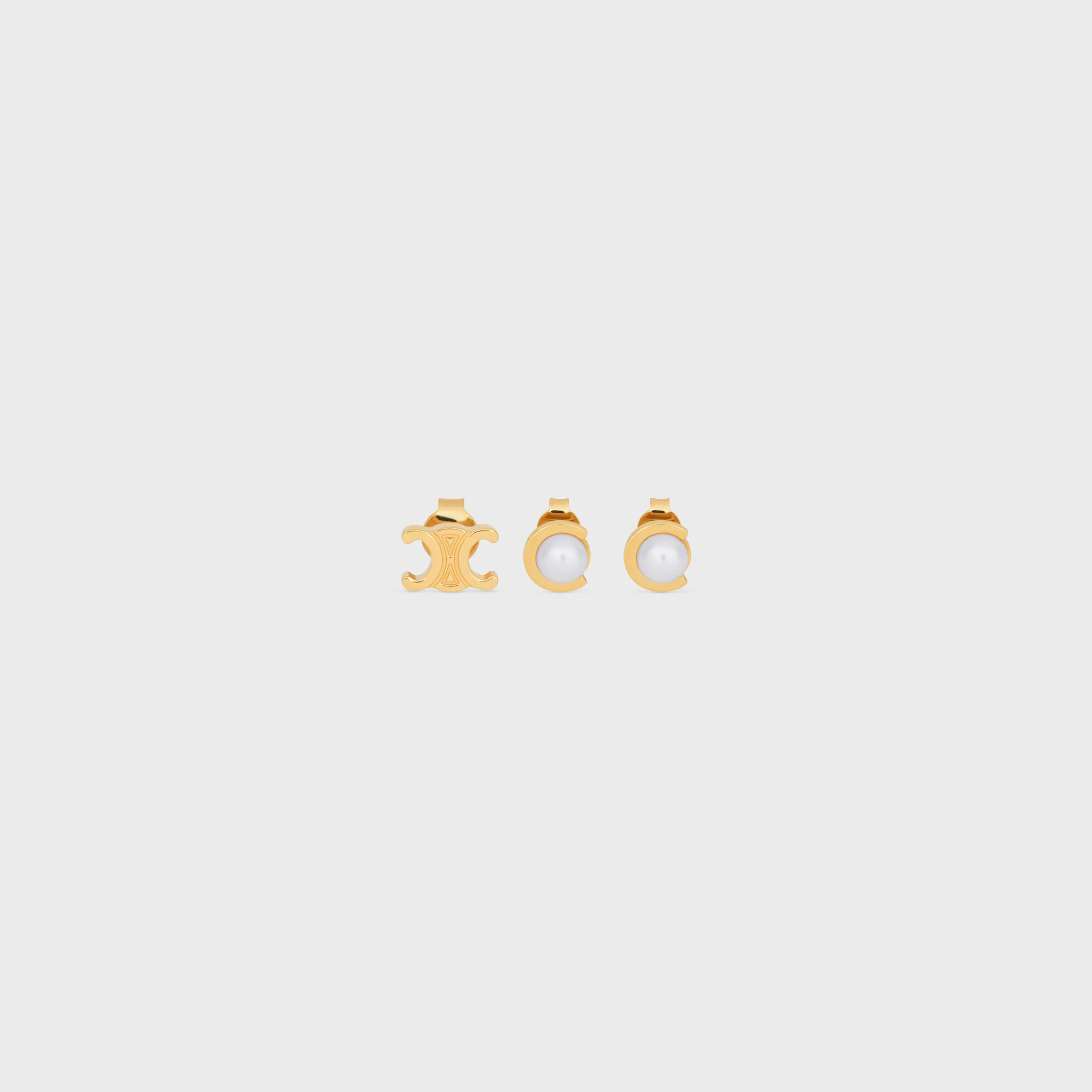 Les Perles Celine Set of 3 Studs in Resin Pearls and Brass with Gold Finish