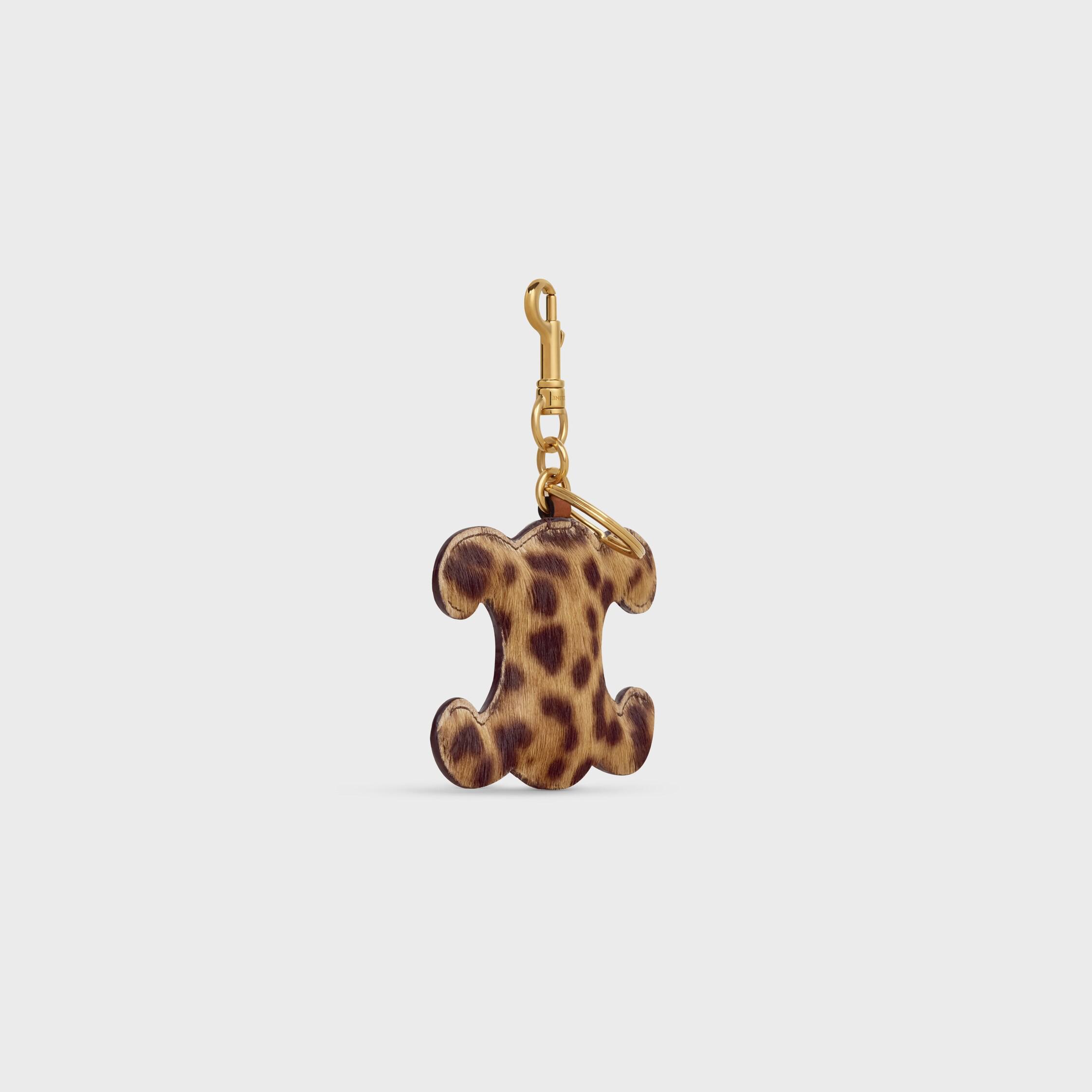 TRIOMPHE pom-pom keyring in PONY WITH LEOPARD PRINT AND CALFSKIN