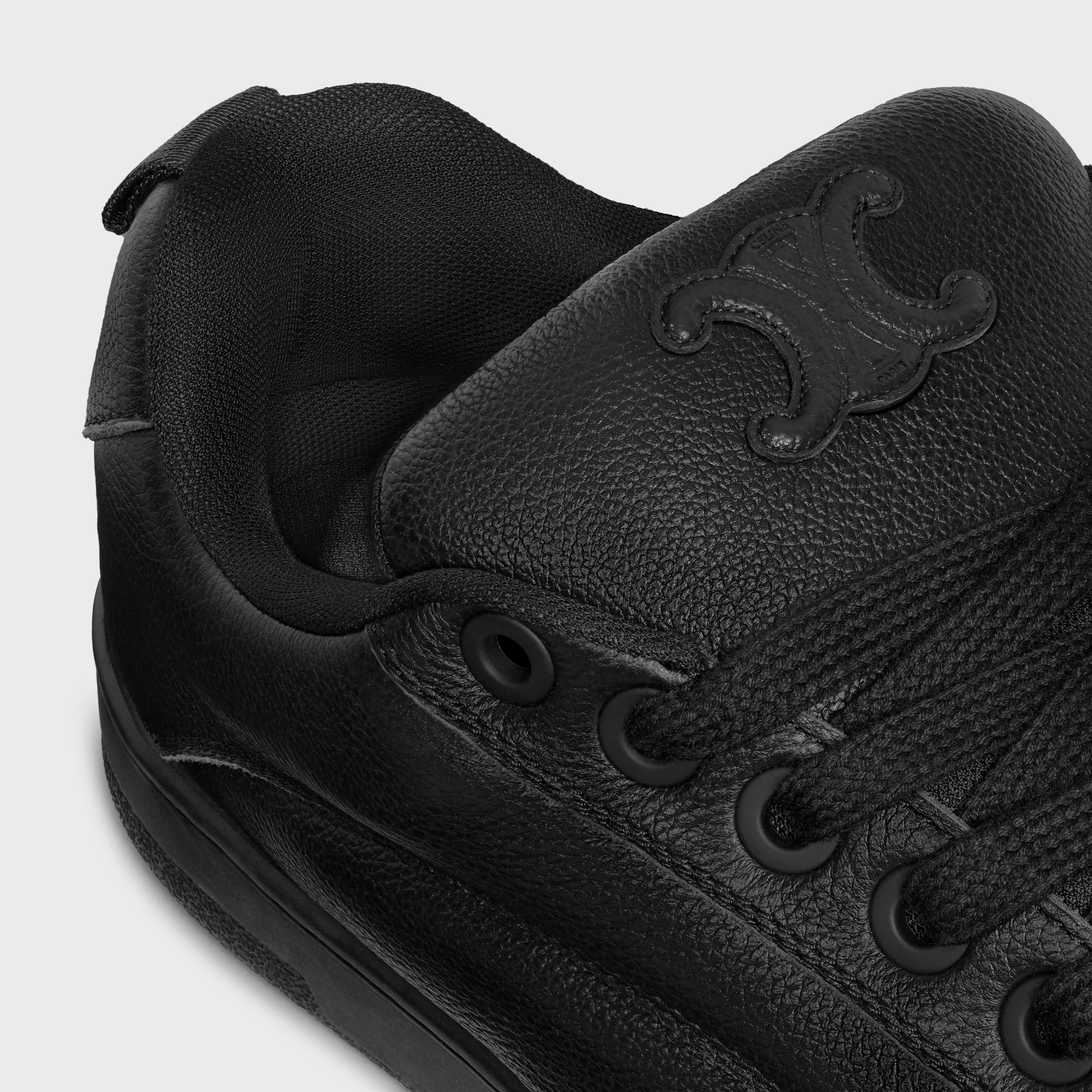 CELINE HUNTINGTON LOW LACE-UP SNEAKER IN TUMBLED LEATHER AND MESH