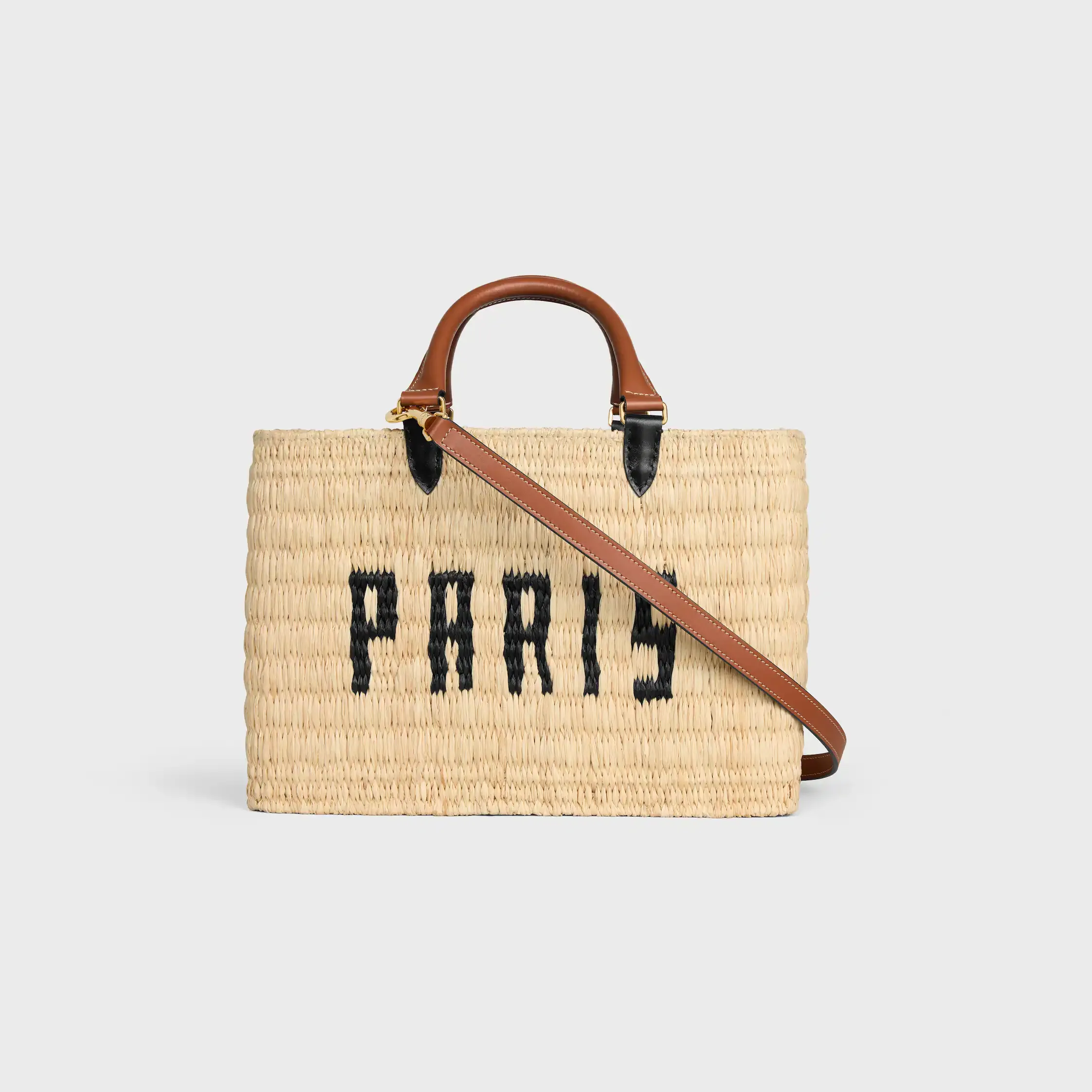 CELINE PARIS PANIER IN RAFFIA AND CALFSKIN