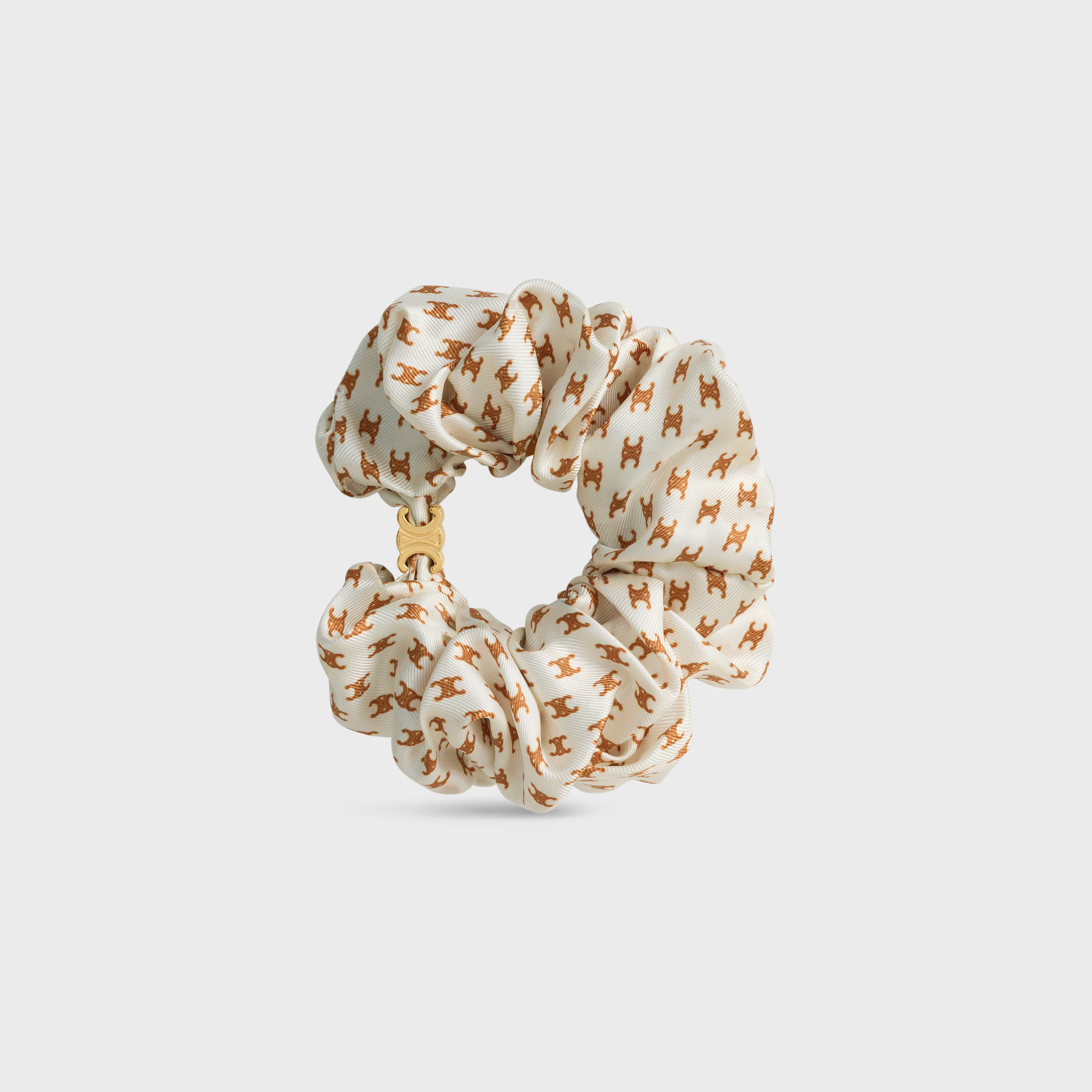 Celine Mini Triomphe Scrunchy in silk and Brass with Gold Finish