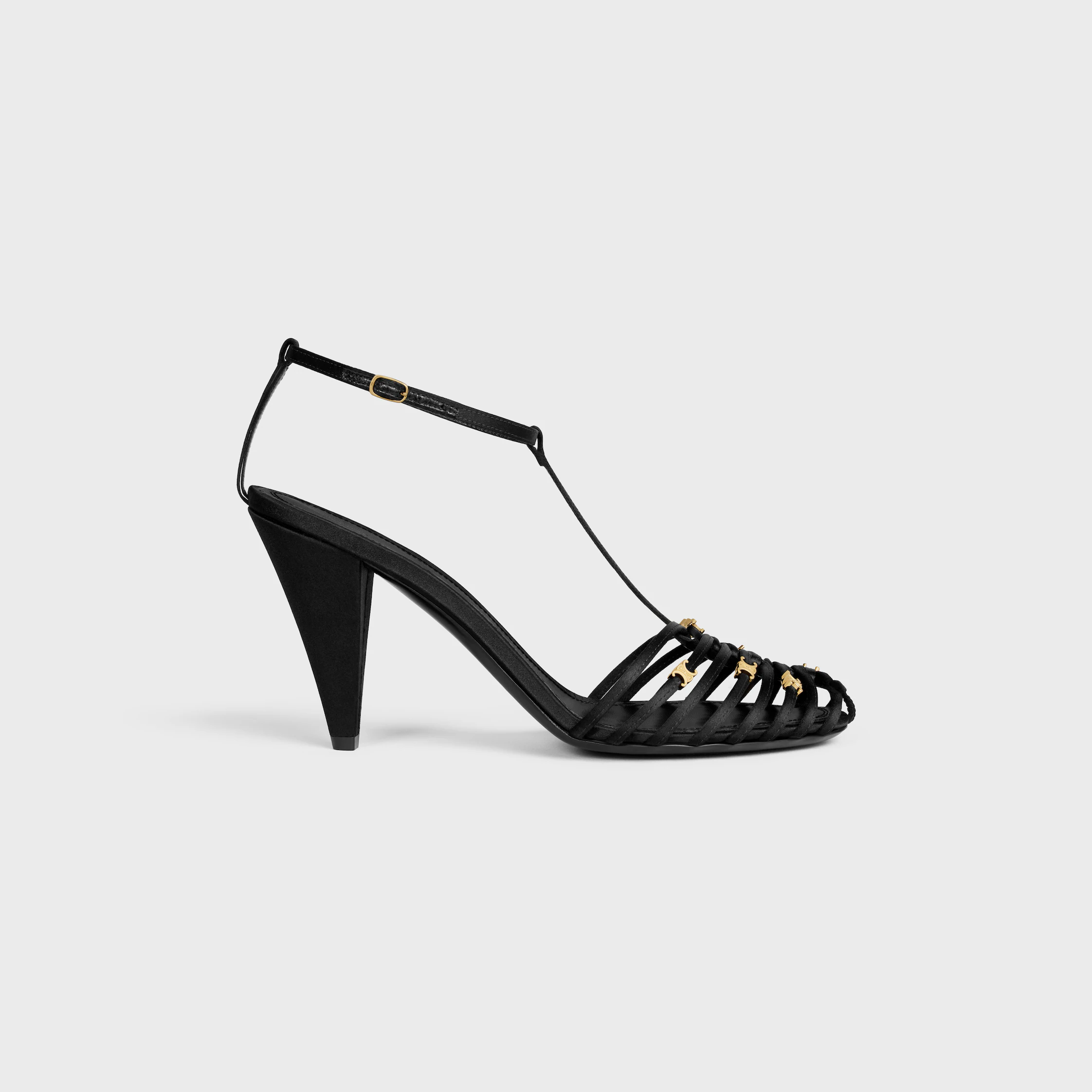CAGE HEELED SANDAL IN Satin