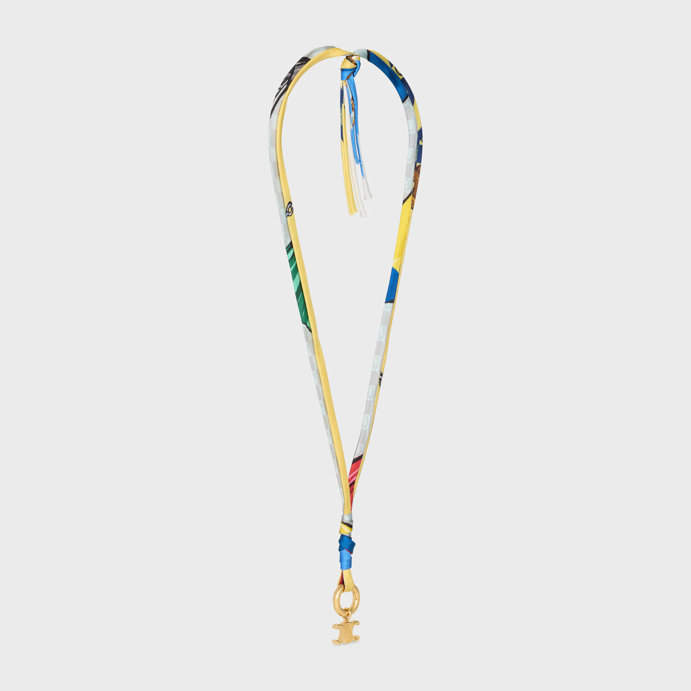 Celine Charms Cordon Necklace in Silk and Brass with Gold Finish