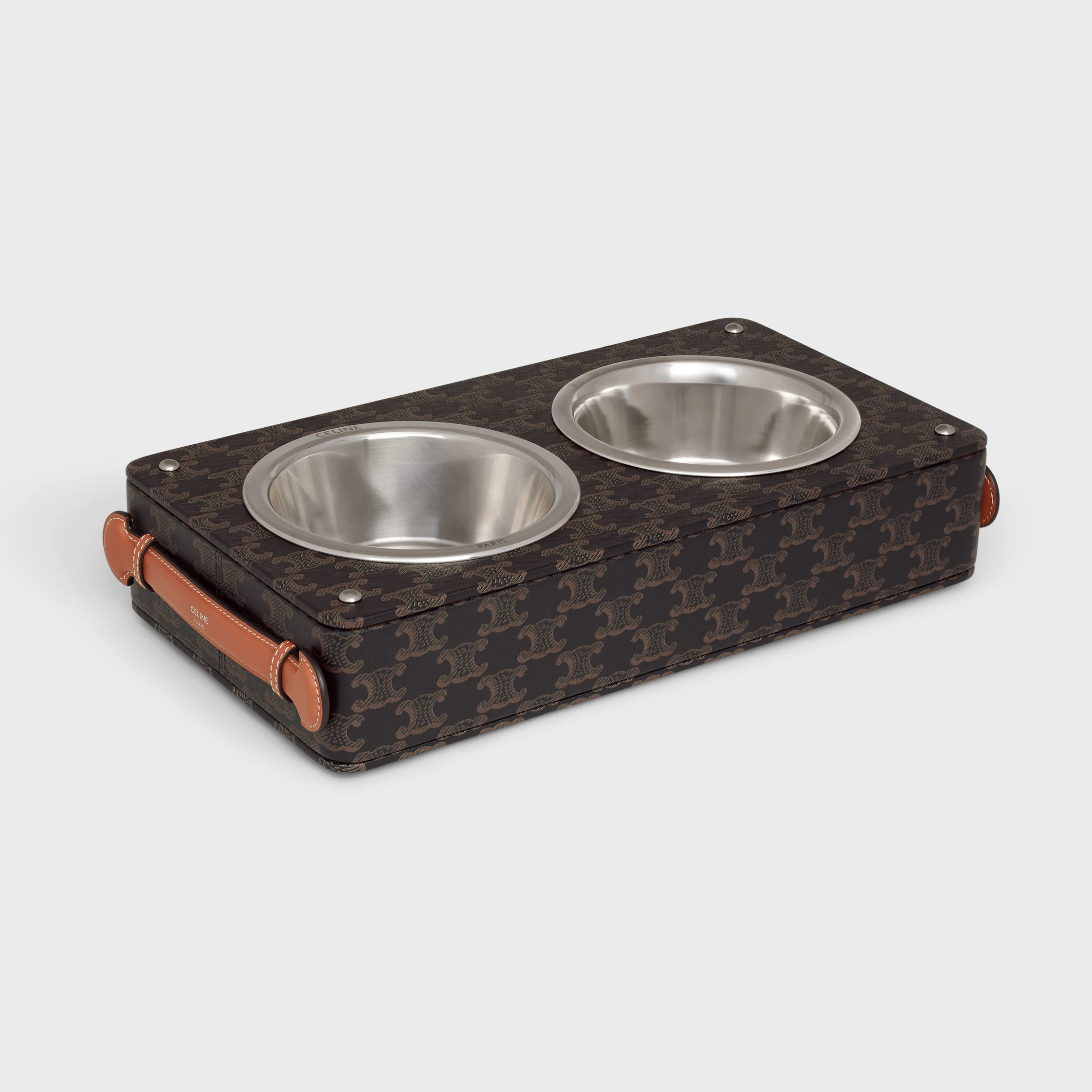 Double Dog Bowl in Nappa Lambskin with Triomphe Canvas Print and Calfskin