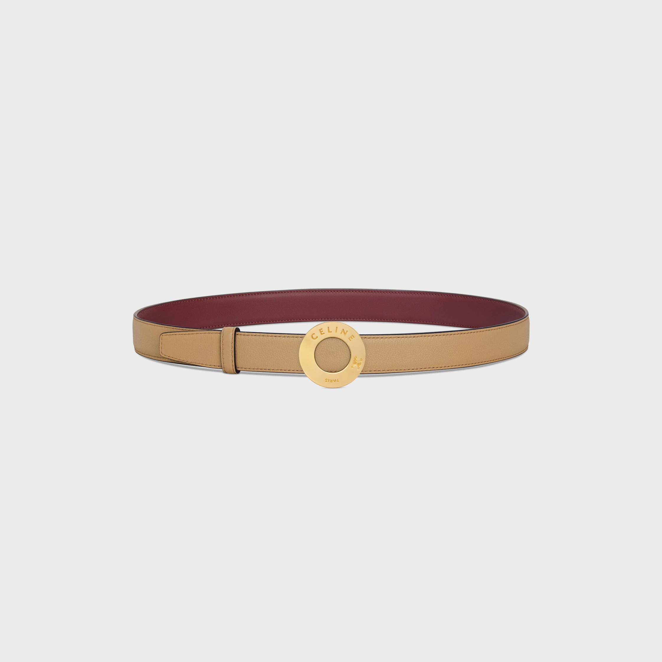 CELINE DISC BUCKLE 25MM IN METAL & Reversible Strap 25MM IN Smooth and Grained Calfskin