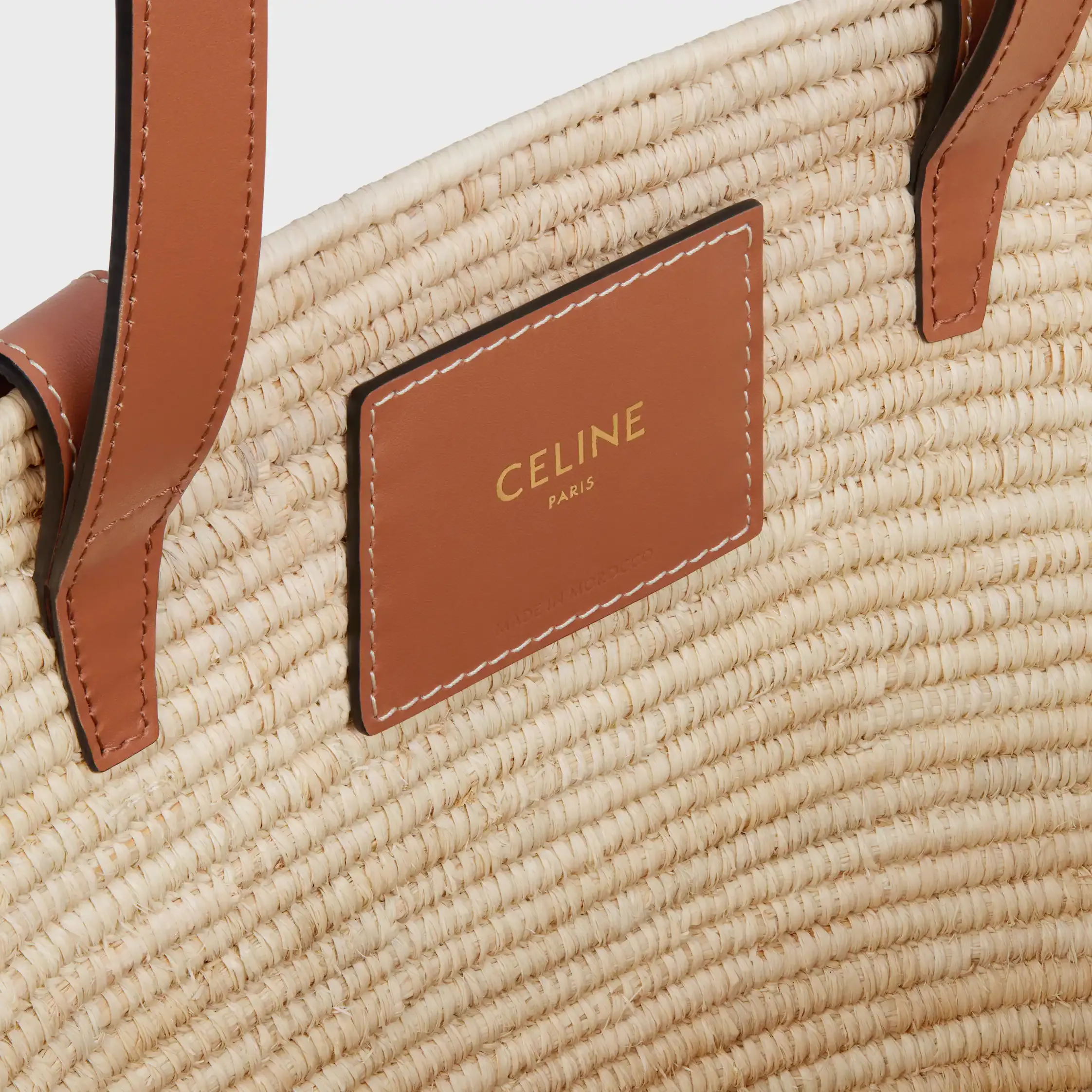 CELINE CLASSIC PANIER SMALL BRAIDED TRIOMPHE in RAFFIA and CALFSKIN