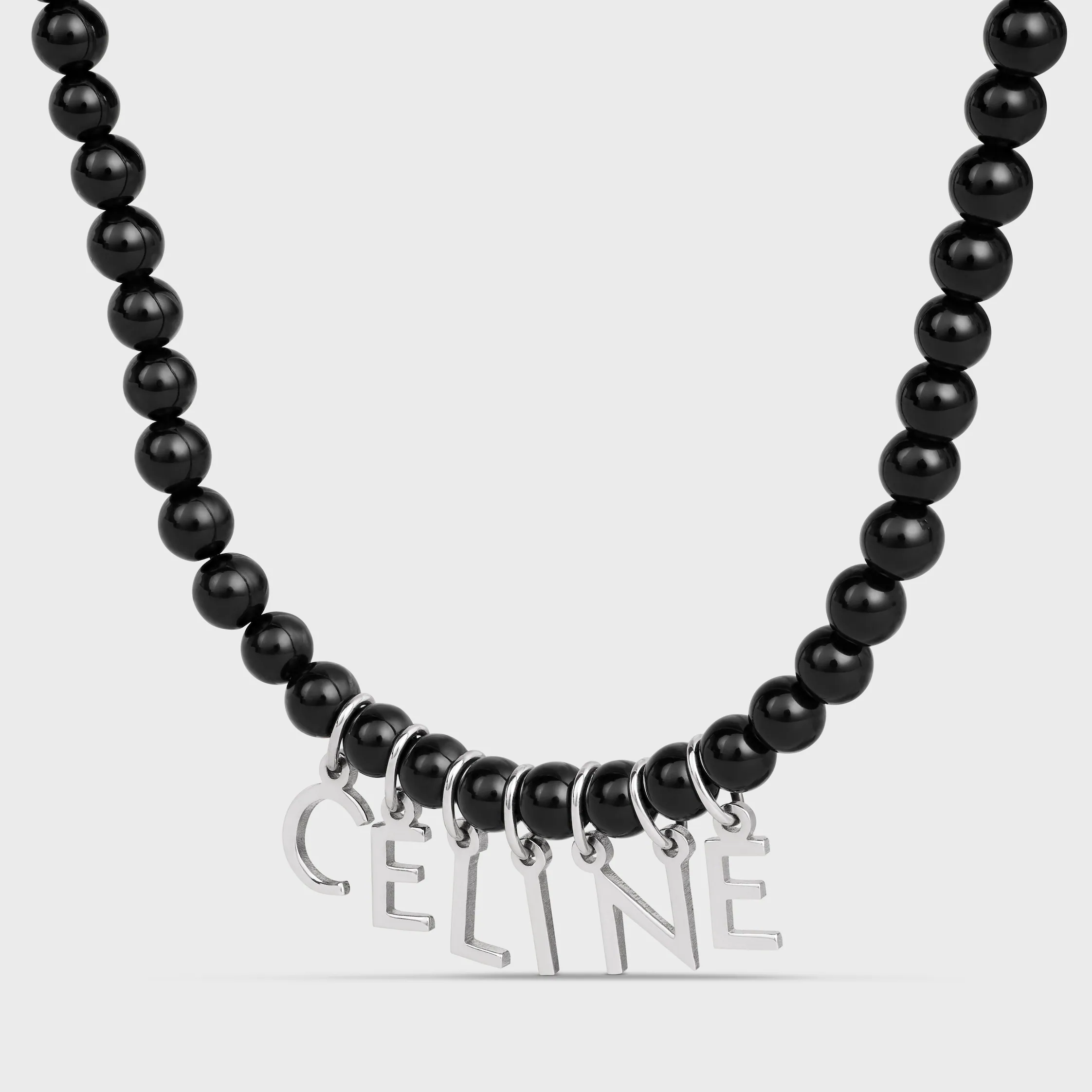 Celine Monochroms Beads Necklace in Onyx and Brass with Rhodium Finish